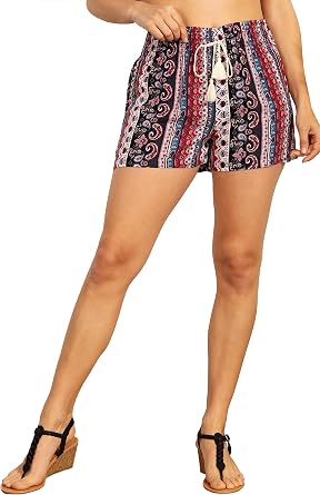 ShoSho Womens Bohemian Casual Paper Bag Waist Shorts Spring Summer Bottoms Relaxed Loose Fit with Waist Tie