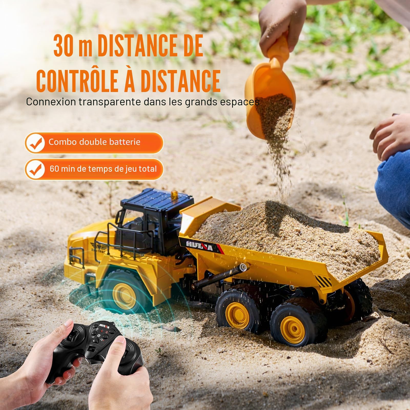 VEVOR Camion à Benne Basculante Télécommandé, 11 Canaux, Camion-Benne RC 1:16, Jouet Véhicule Construction, Cabine Métal, Lumière, 2 Piles Rechargeables, pour Enfants, Garçons, Filles, 8 Ans et Plus