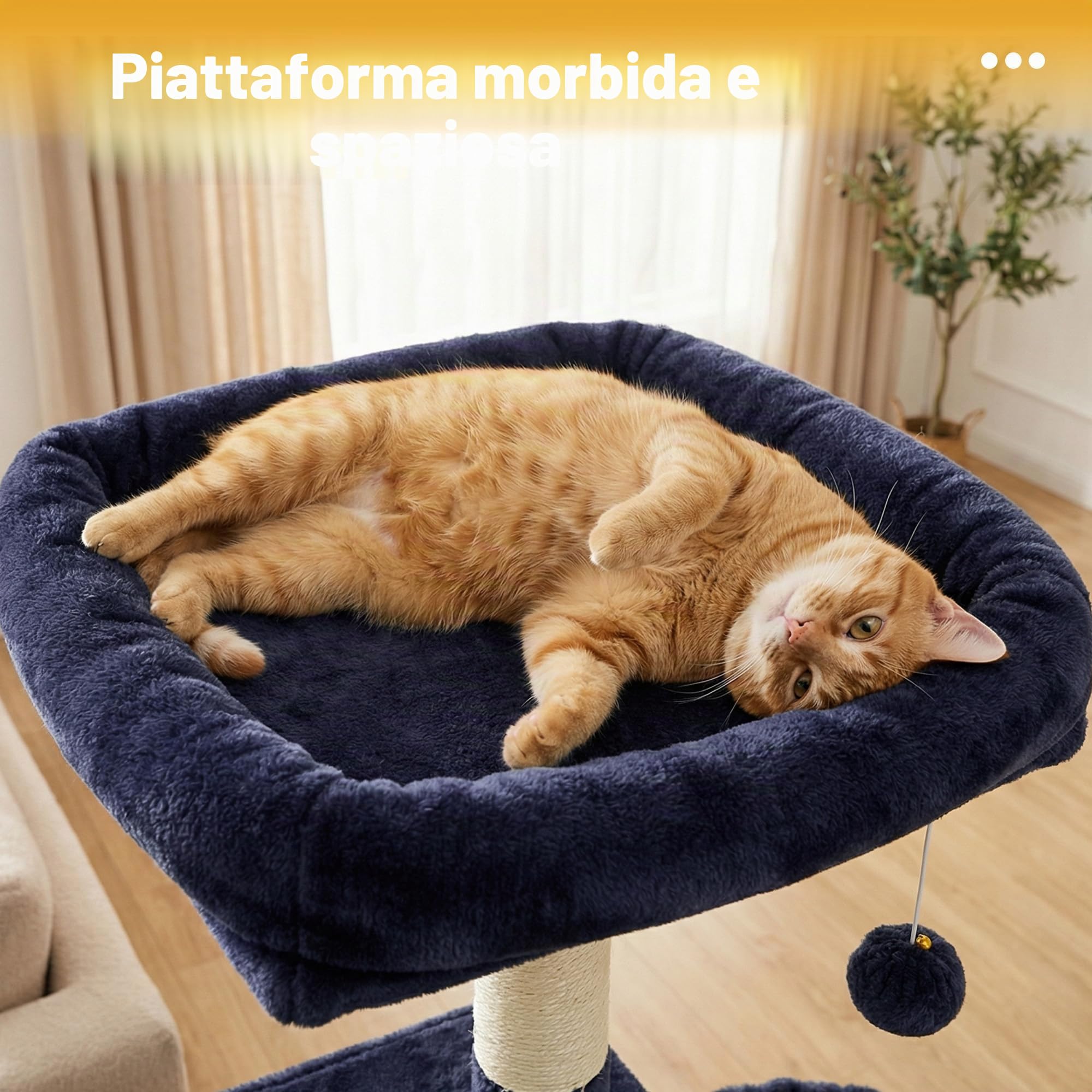 Hey-brother Tiragraffi per Gatti, con Cuccia, Topolino finto, MPJ004SG | 110cm Albero per Gatti Multilivello, Cesta, Piattaforme in Peluche, Pompon, Ideale per gattini da interno, Grigio Fumo