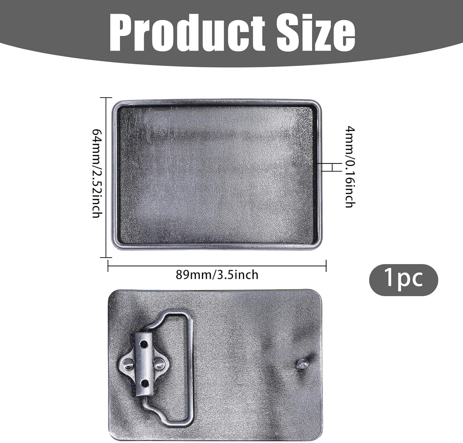 FREEBLOSS Blank Belt Buckle 3.5" x 2.5" Vintage Plain Metal Belt Buckle Fits Standard Belts, Ideal Gift for Men and Women, Antique Pewter - Image 2