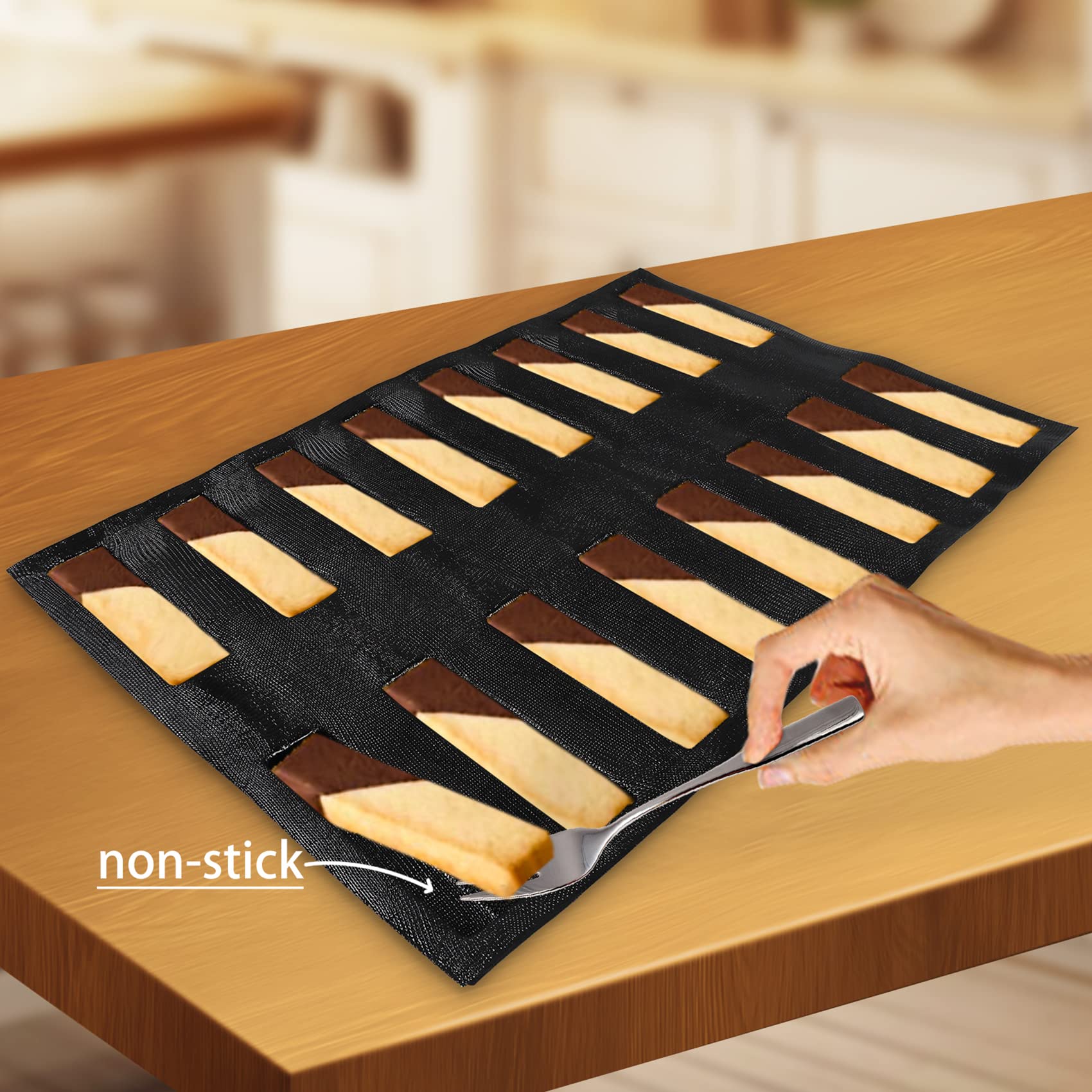 Bandeja Baguette 16 Pan Hot Dog Molde de silicona Mini bollo francés y pan para hornear antiadherente, molde reutilizable para sándwich Eclair, tamaño gigante 60 x 40 x 3,5 cm