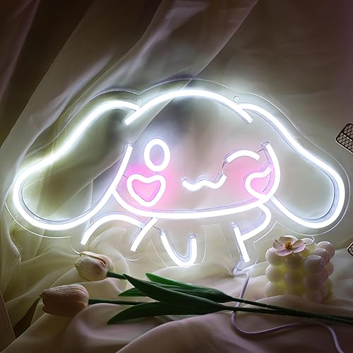 Cinnamoroll - Letrero de neón con alimentación USB para decoración de habitaciones, personaje de dibujos animados japoneses, perro de caricatura,