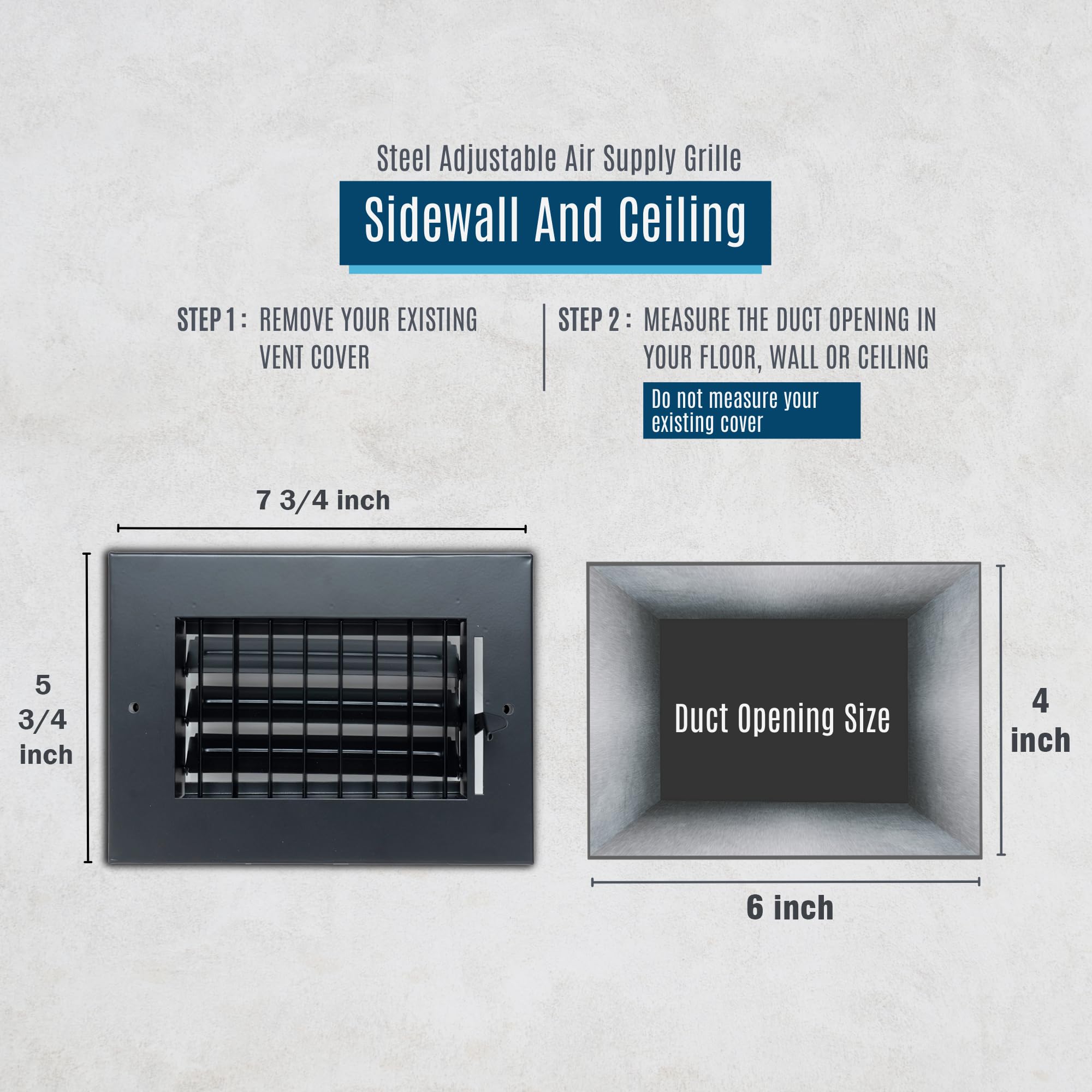 Fits 14x8 Duct Opening 3 Way Steel Air Supply Diffuser By Handua | Register Vent Cover Grill For Sidewall And Ceiling | Black | Outer Dimensions