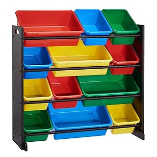 ROCKPOINT Kid's origanizer 12 Bins Espresso/Primary Toy Storage Organizer