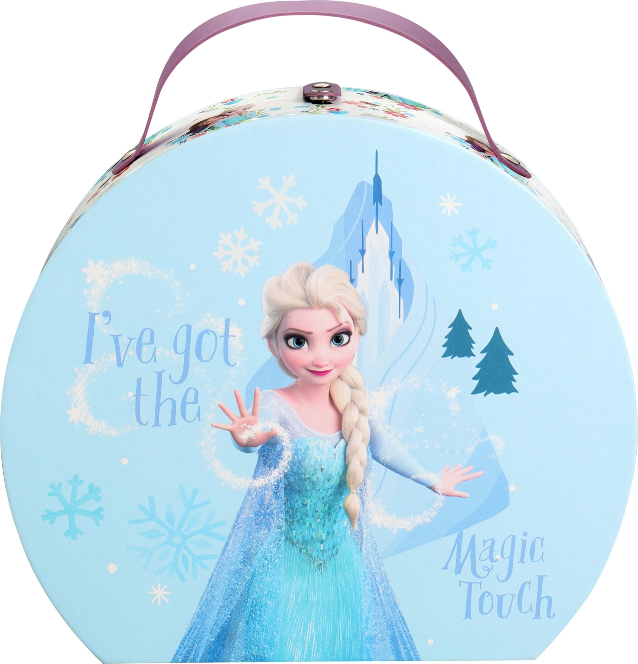 Disney Frozen Runder Make-up Koffer | Kinder Schminkkoffer mit Lipgloss, Lidschatten, Nagellack & Spiegel – Komplettes Beauty-Set im Glitzerkoffer