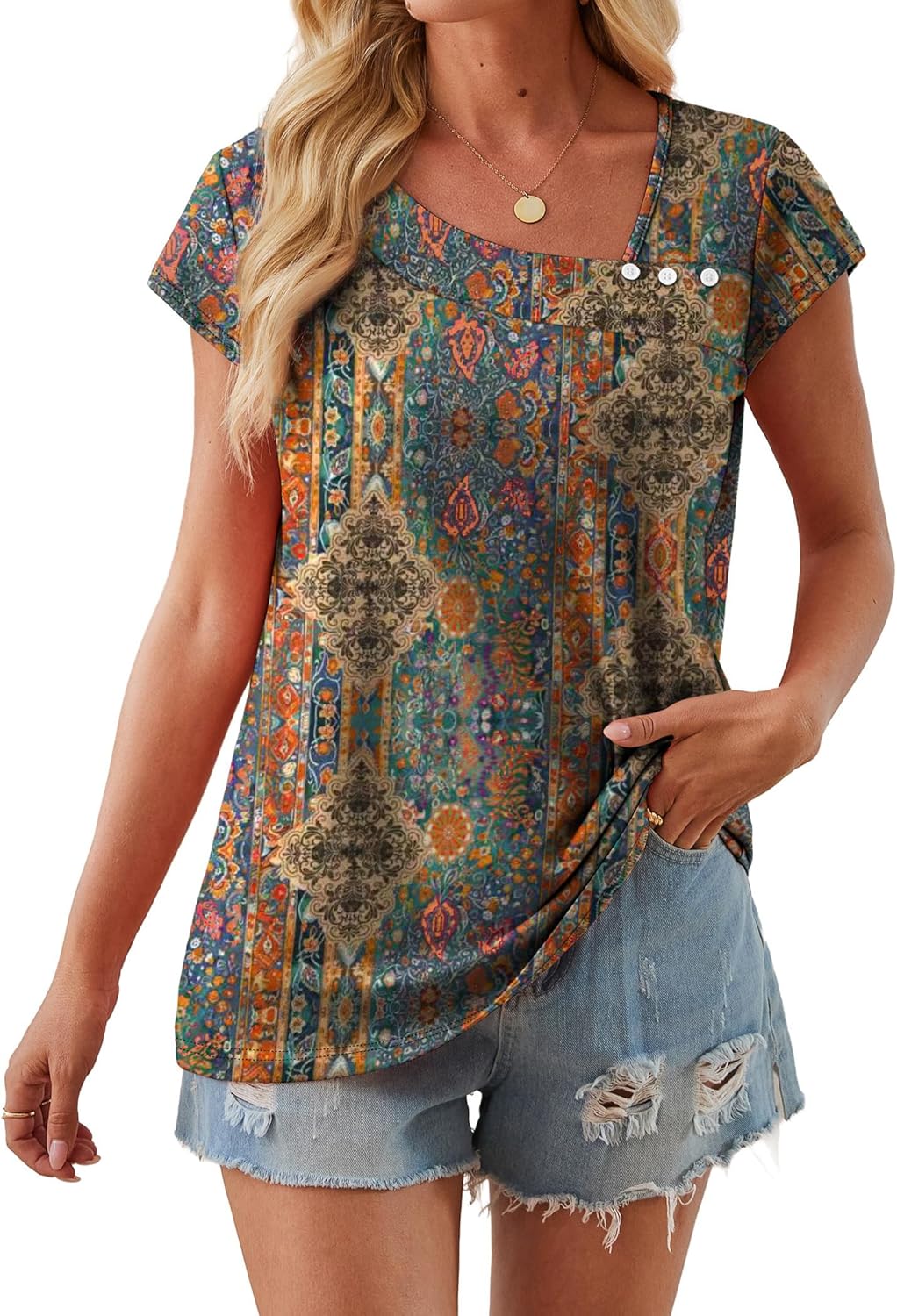 SAMPEEL Summer Tops for Women 2026 Trendy Cap Short Sleeve Shirts Dressy Casual Business Outfits Blouses Square Neck - Image 3