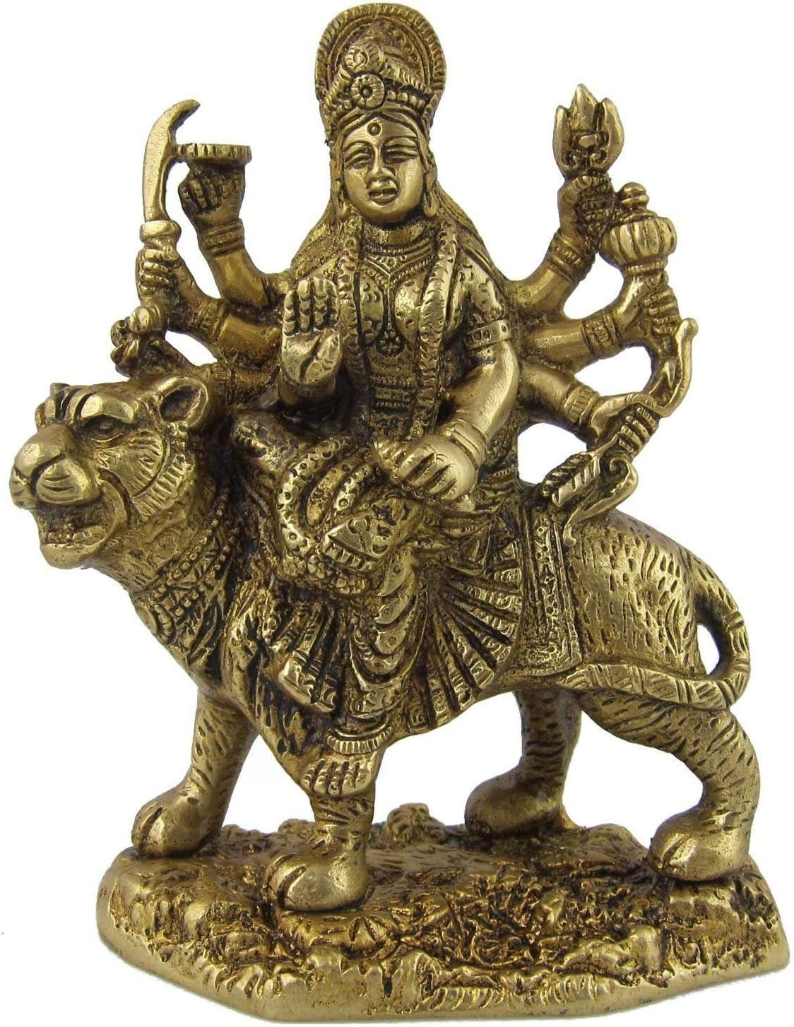 Brass Statue/Idol of Goddess Durga Ma,(Lxbxh - 4 X 2 X 5.25) inches Weight - 0.9 Kg by AmiLuv_Collections
