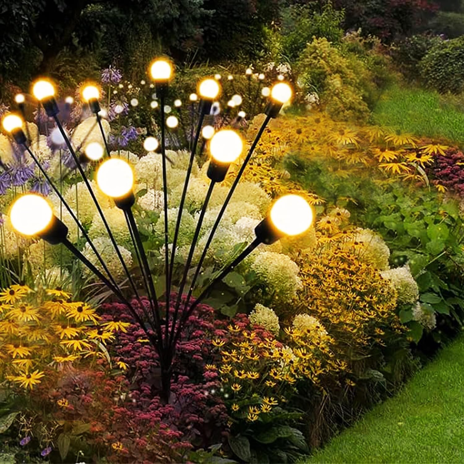 Fruhrer Plastic Solar Garden Lights Outdoor Solar Firefly Lights Waterproof Solar Garden Decorative Lights 2 Lighting Mode auto on-Off Mode (Warm Yellow) (2)-image-34