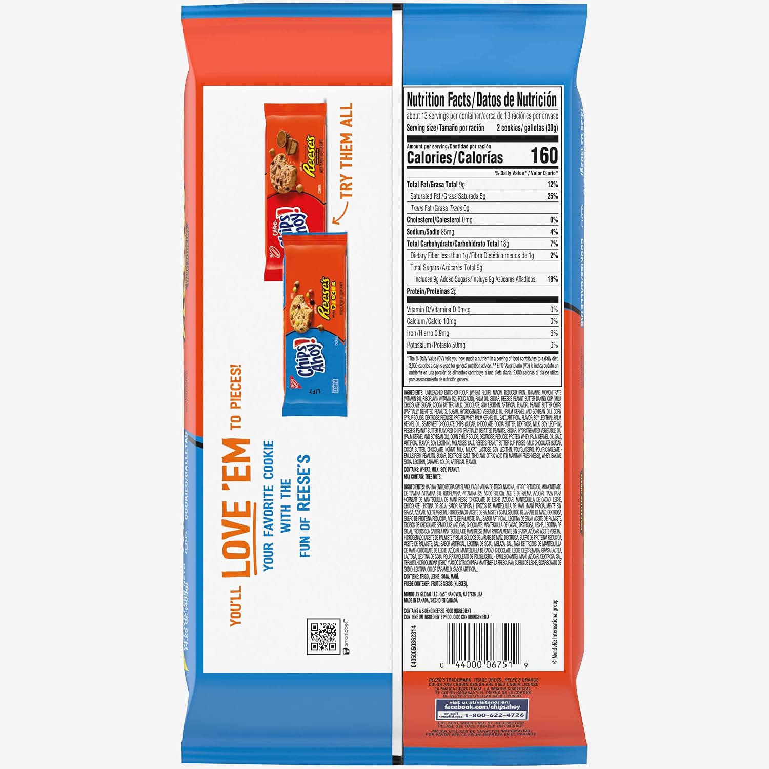 CHIPS AHOY! Reese’s Peanut Butter Cup Chocolate Chip Cookies, Family Size, 14.25 oz (Pack of 2) image 2