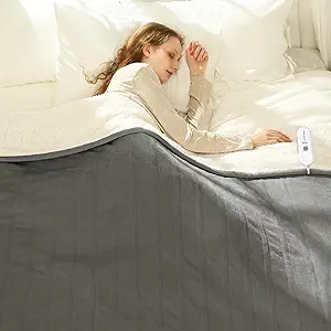Electric Heated Blanket Twin 62" x 84" - Soft Cozy Flannel Sherpa Electric Blanket with 5 Heating Levels & 10 Hours Auto Off, Heating Blanket as a Gift for Grandma, ETL Certified (Grey)