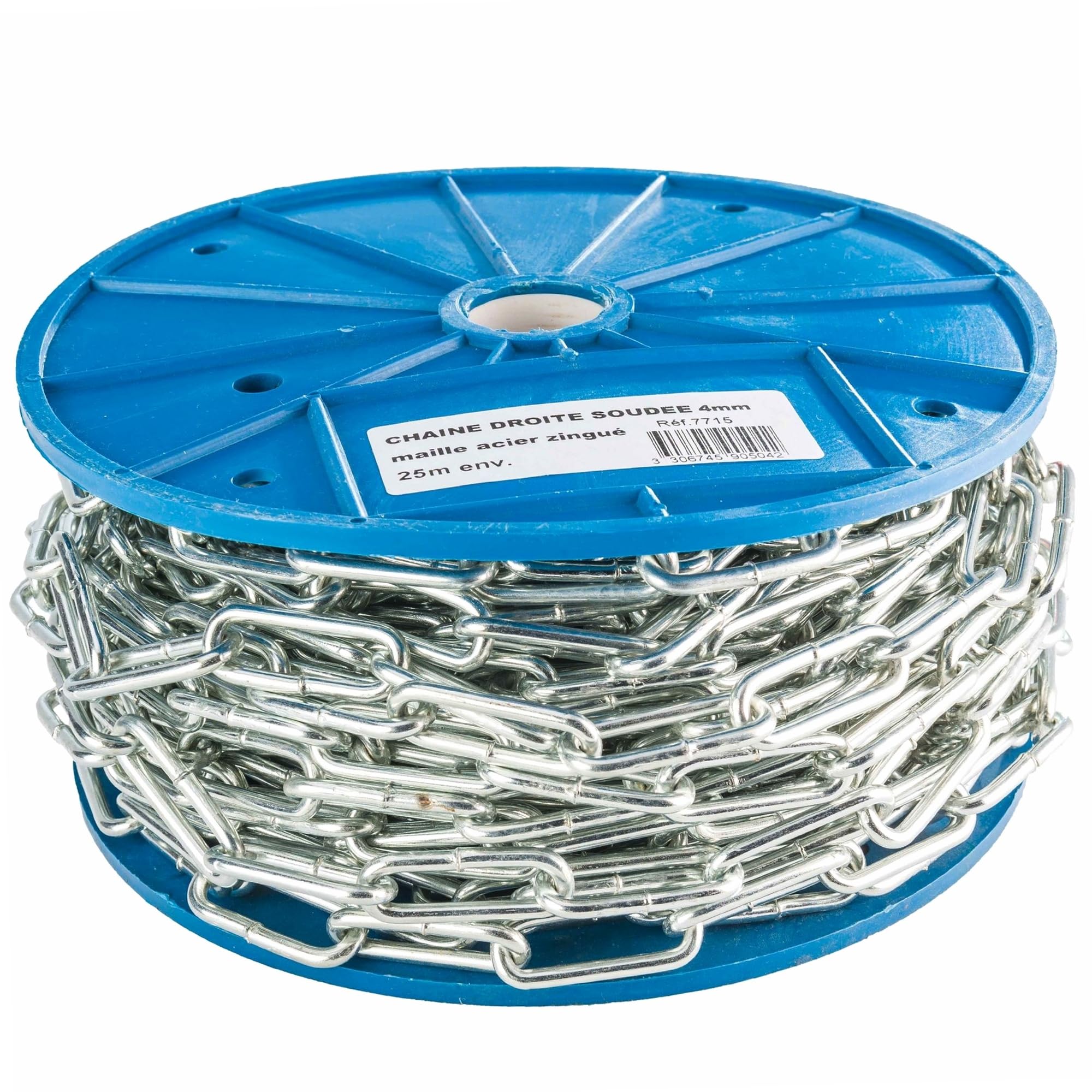 WERKA PRO, Chaîne soudée en acier zingué de 4 mm, idéale pour la fixation extérieure de voiles et toiles d'ombrage, longueur de 25 mètres, couleur argentée, parfaite pour vos projets.