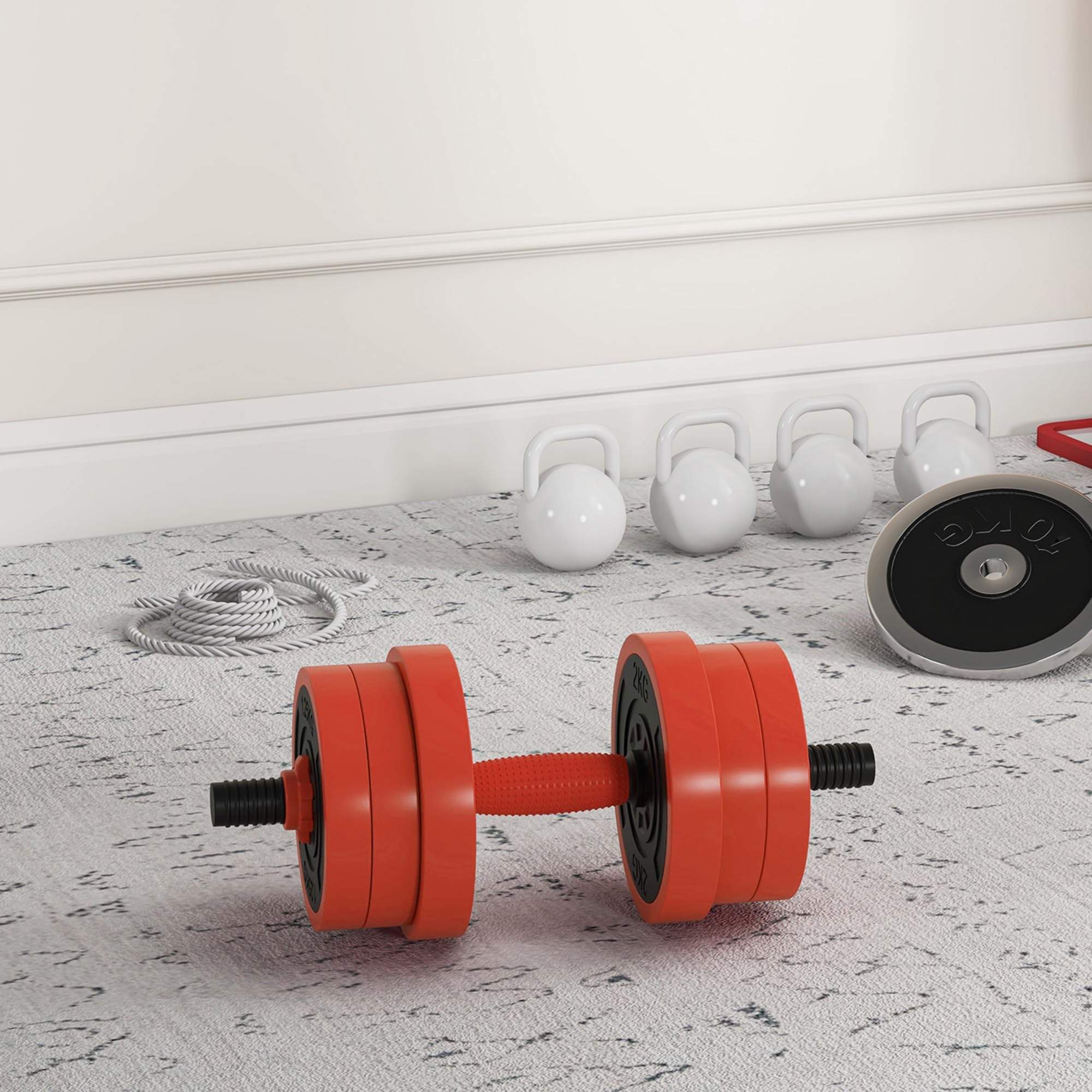 SPORTNOW hantle do treningu siłowego 4 w 1, regulowane hantle, 20 kg, z krążkami i prętami, klamrami zabezpieczającymi, powłoką z tworzywa sztucznego, do sprzętu fitness, sprzętu domowego, czerwone