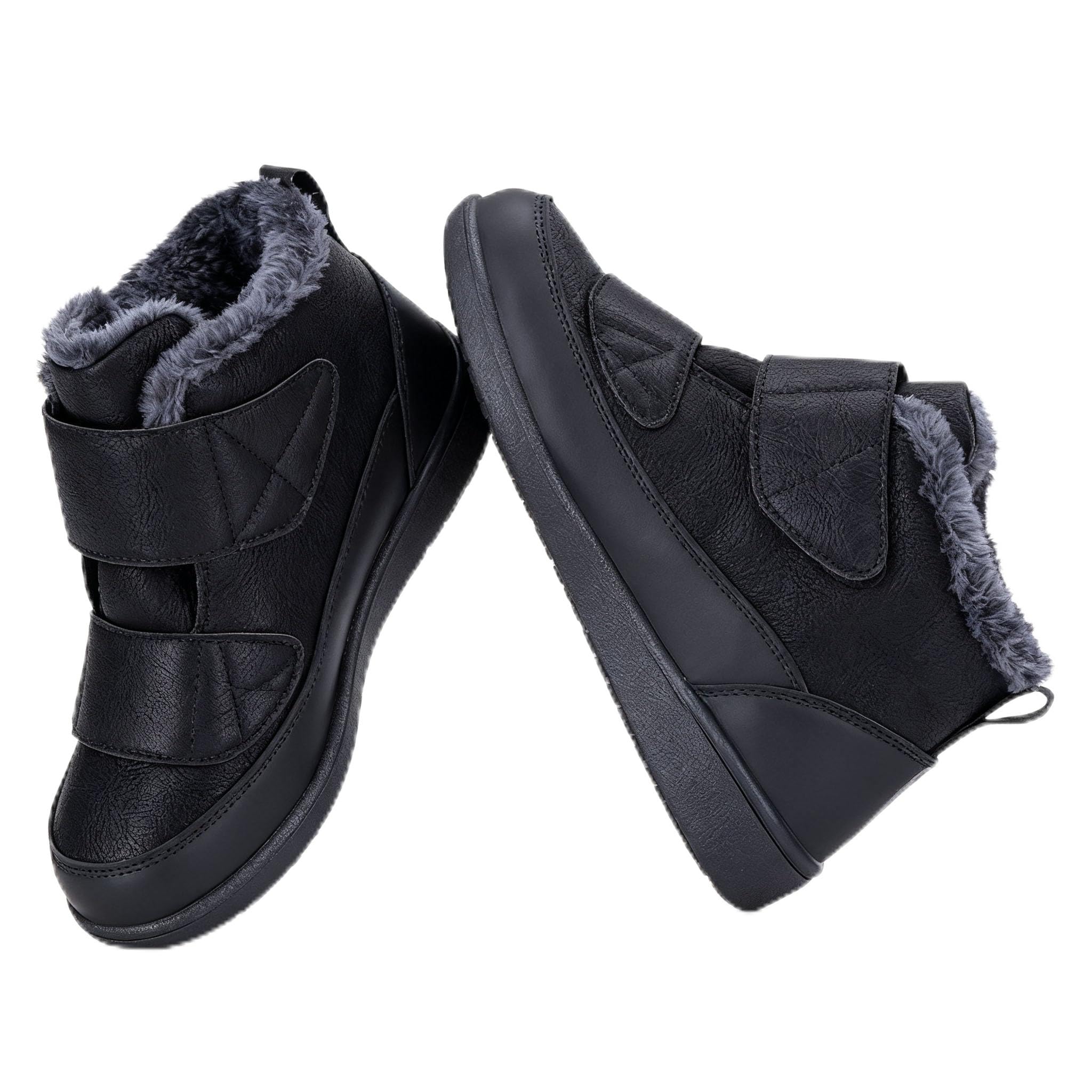 Diabetiker Schuhe Winter Herren Damen Extra Weit mit Klettverschluss Rutschfest Orthopädische Schuhe Leder Wasserdicht Gesundheitsschuhe für Geschwollene Füße