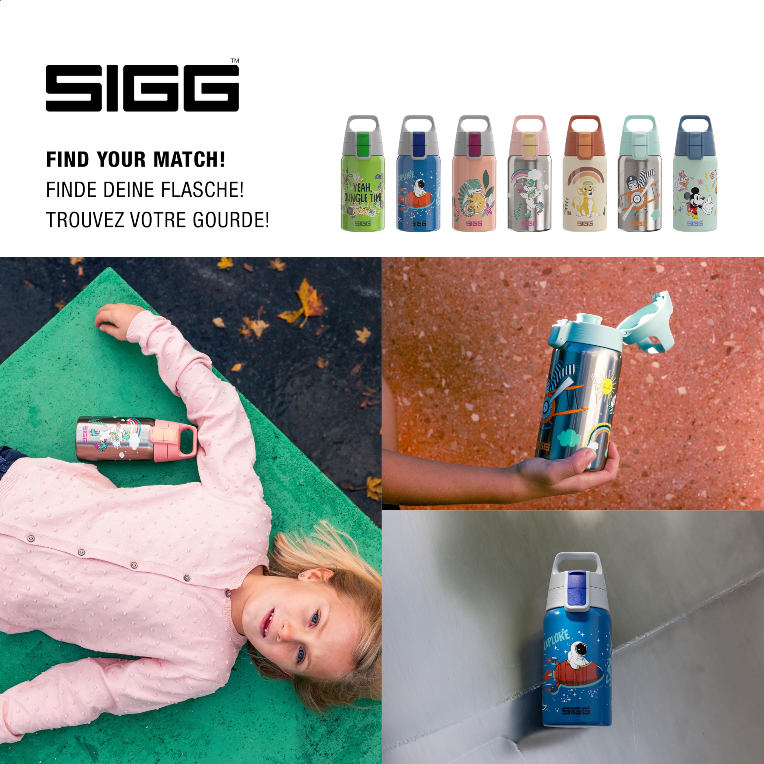 SIGG - Butelka do picia dla dzieci ze stali nierdzewnej – Shield One Disney Princesses – nadaje się do napojów gazowanych – szczelna – lekka jak piórko – nie zawiera BPA – sport i szkoła – niebieska,