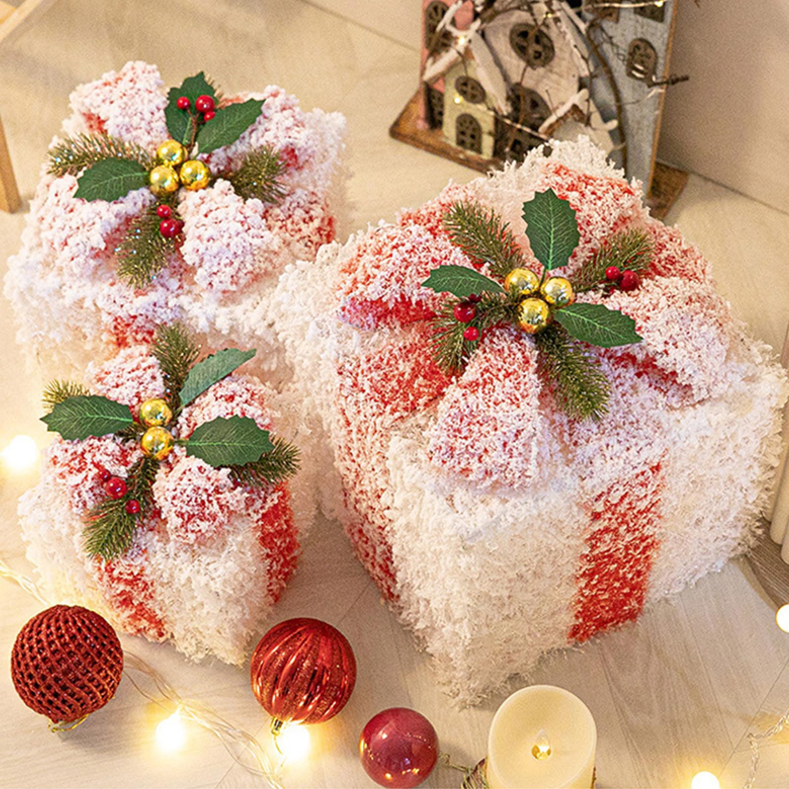 Set di scatole regalo, 3 confezioni regalo di Natale, fiocchi di neve, decorazione gonna albero di Natale, scatole regalo con fiocchi per decorazioni per feste e feste