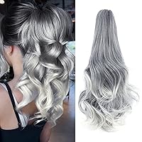 Vista 31 de Felendy - Extensión de cola de caballo con pinza de garra, 18 a 20 pulgadas, gran cola de caballo ondulada para mujer, rubio ceniza