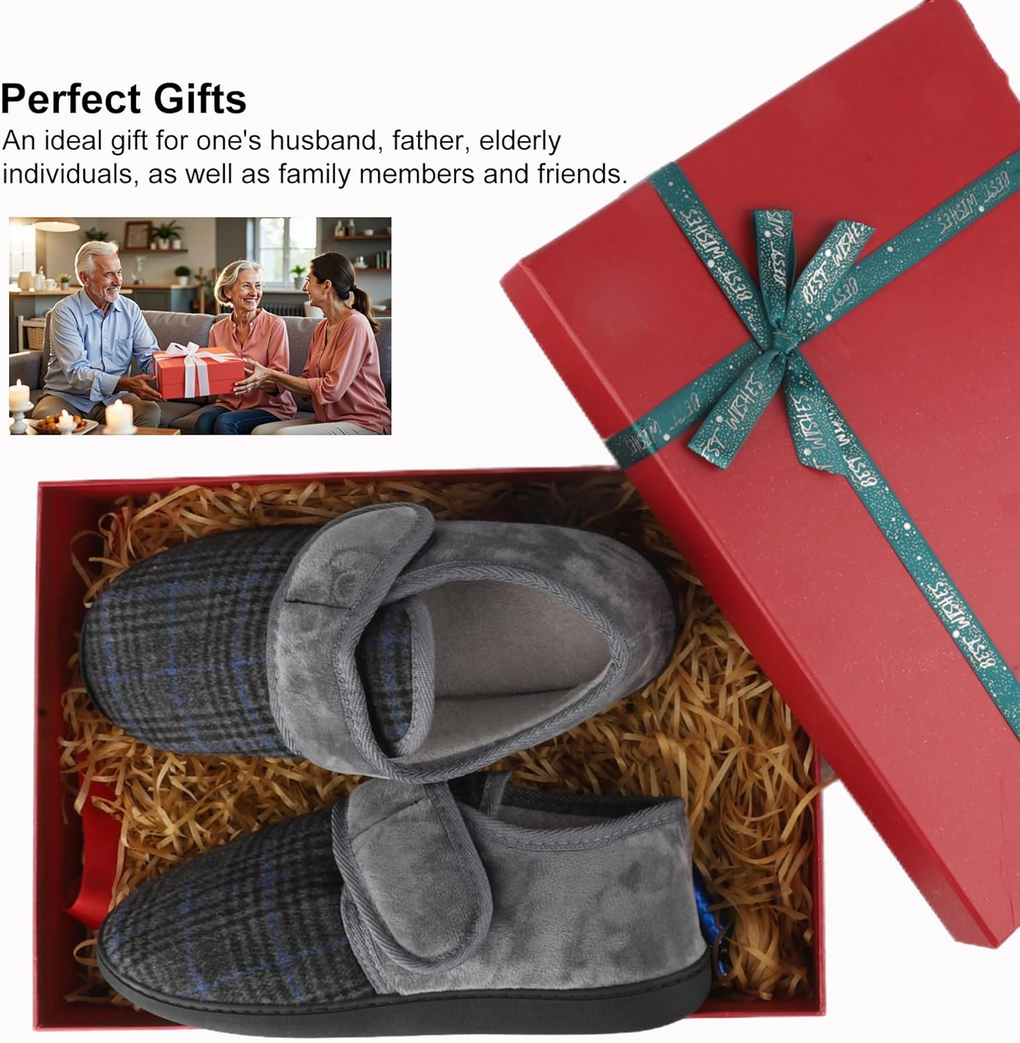 Mens Terry Cloth Slippers Breathable Indoor/Outdoor House Shoes Winter Warm Fuzzy Cozy Memory Foam Diabetic Edema Swollen Comfortable Adjustable Closed-Back Boots Slipper - Image 7