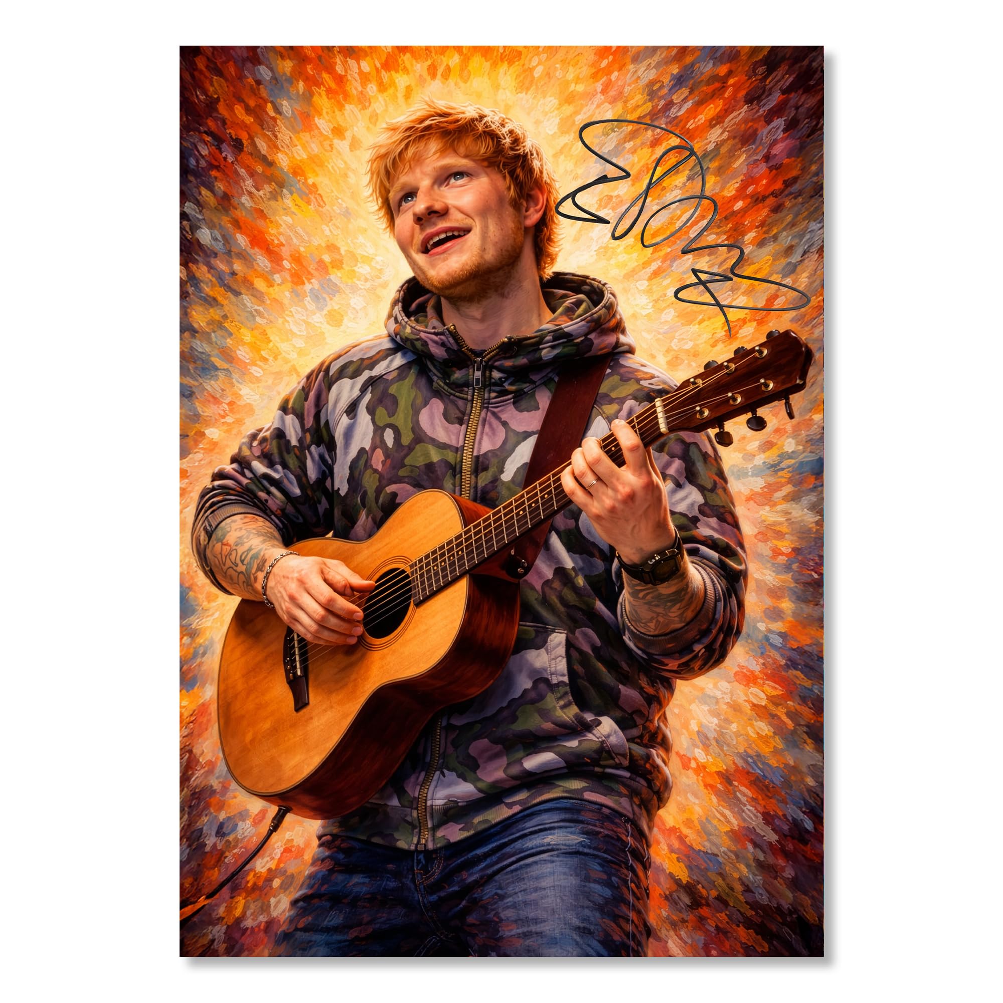 Ed Sheeran Art Styled Signed Poster Print - Limited Edition Autograph Fan Gift, Collectible Memorabilia Wall Art Merchandise (A4 Unframed)