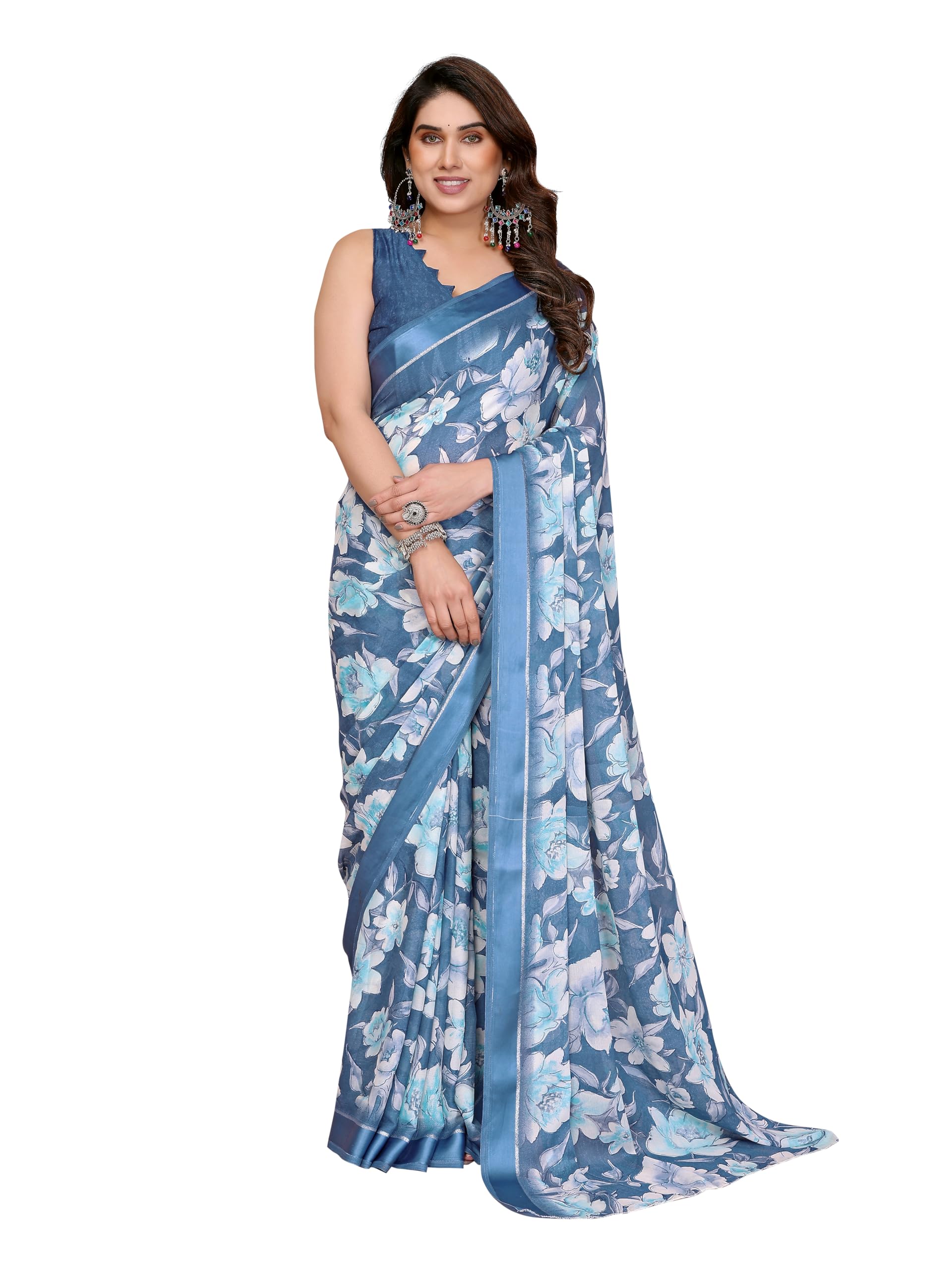 priva collection Women Satin Fabric Printed Saree | 5.5 Meter Saree with 0.80 Meter Unstitched Satin Blouse Piece-picture-12