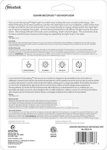 Miniatura 6 de Westek NL-DPLV-N Louver Decoplug - Luz nocturna, níquel satinado