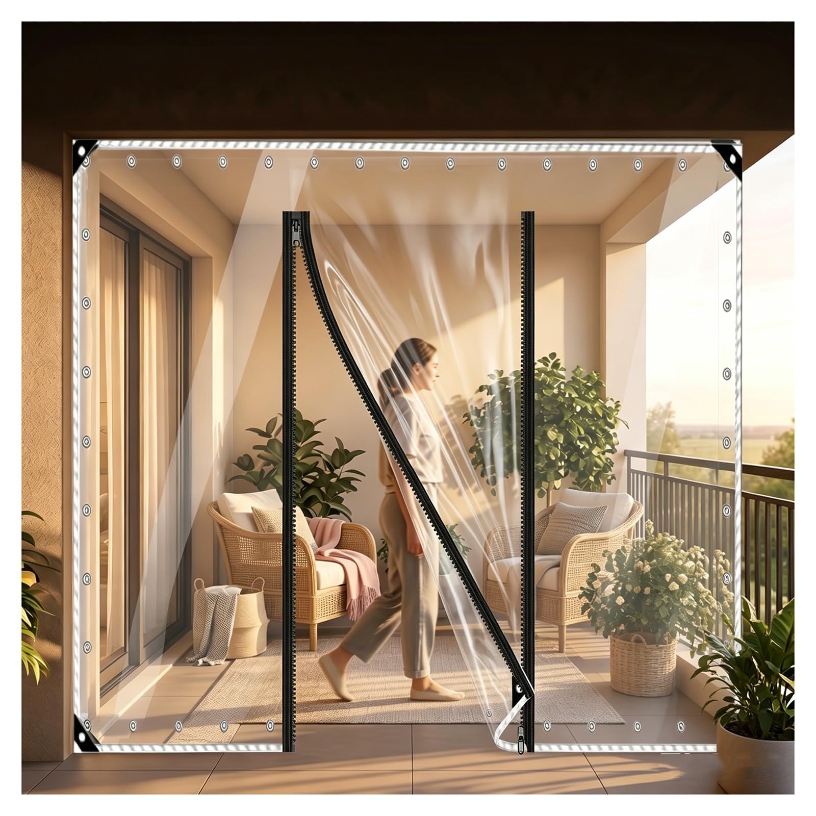 Clear tarps，Heavy Duty Transparent Tarpaulin with Zipper,，clear tarps with grommets，clear pvc waterproof tarp with zipper，Suitable for Garden/Greenhouse/Patio/Carport(H3xW4m/H9.8xW13.1ft)