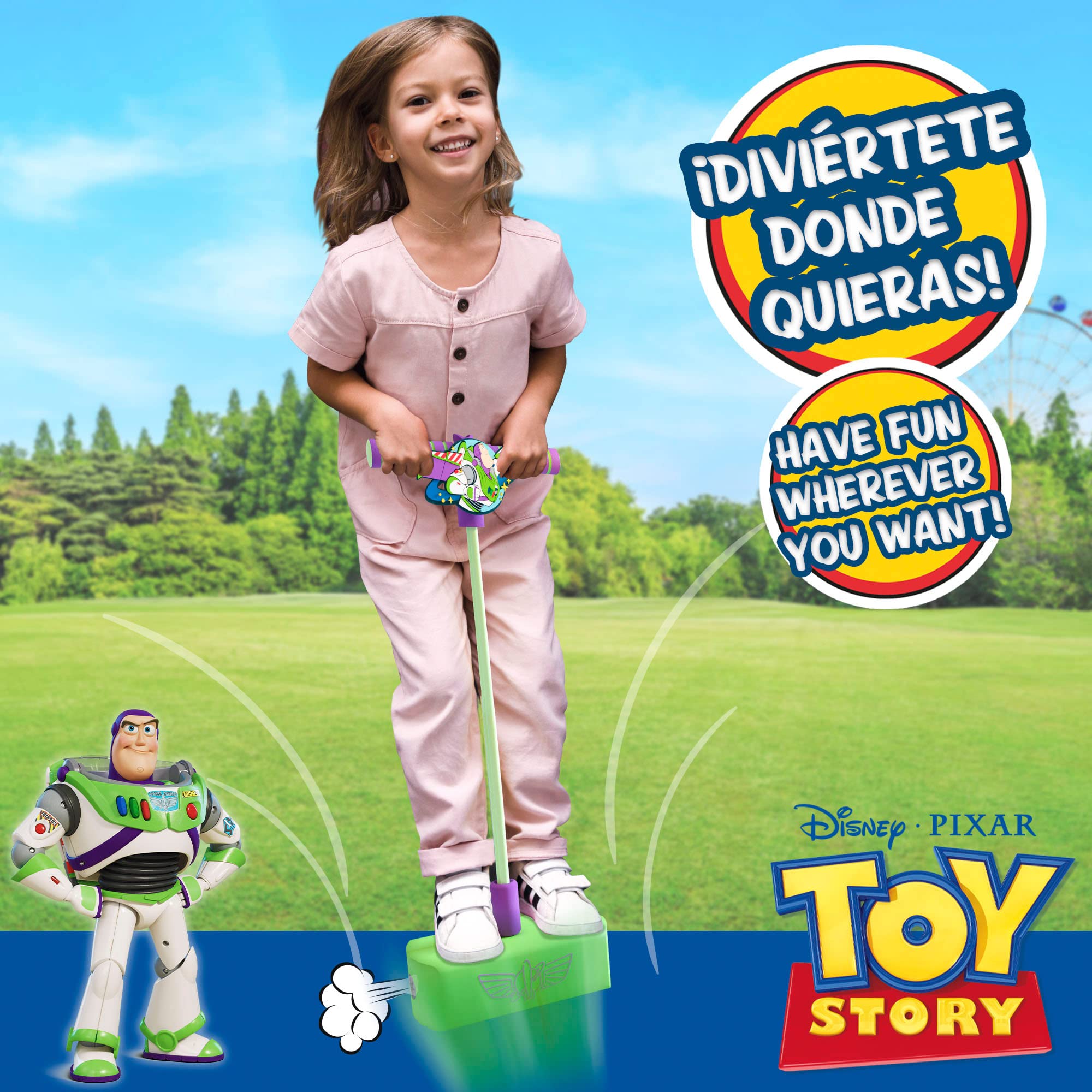 COLORBABY Disney, Pogo stick Buzz Lightyear, Toy Story juguetes, jumper de goma 42cm de altura, saltarín ligero y fácil de transportar, niños a partir de 3 años (77322)