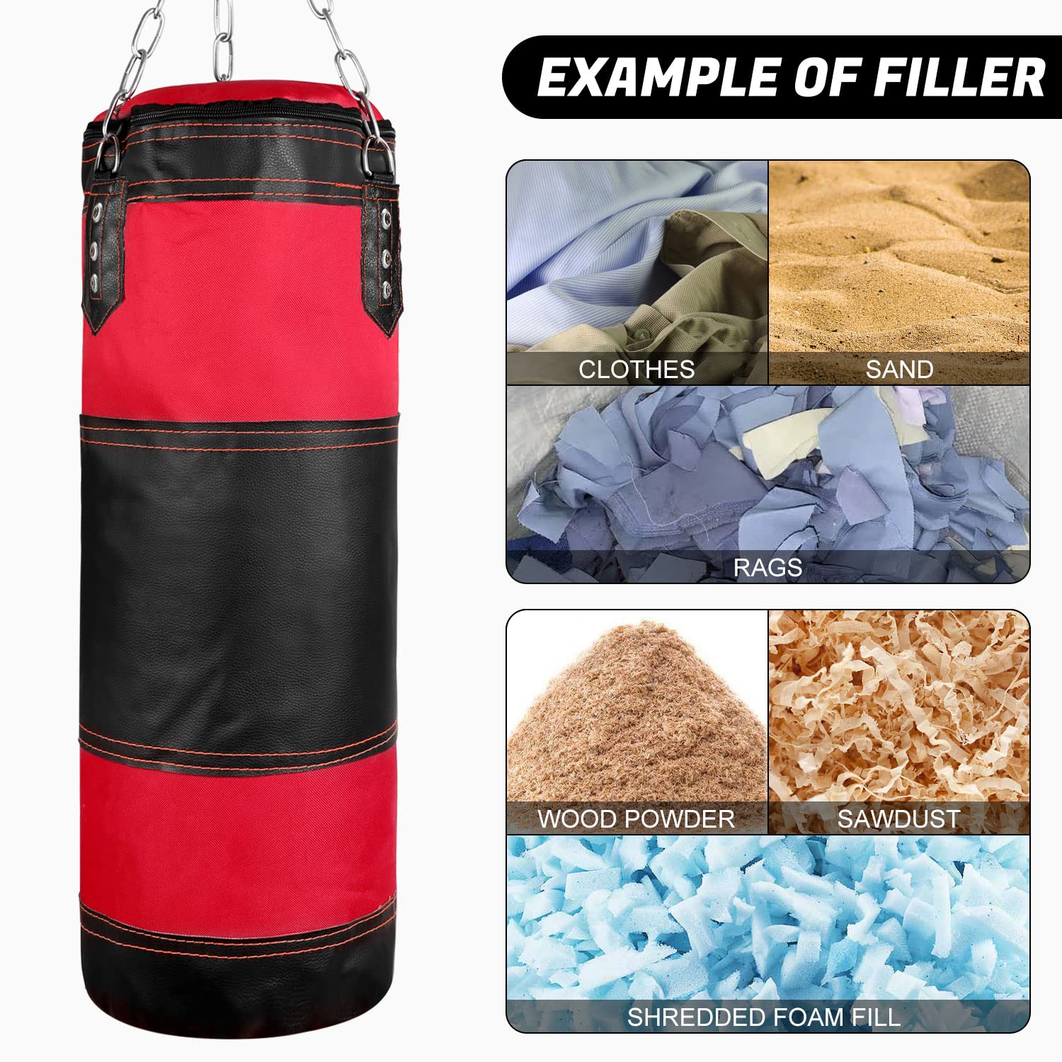 Odoland Sac de Frappe Professionnel avec Gants de Boxe 6OZ, Protège-Poignet, Chaînes et Suspension Support Plafond, Sac Boxe sans Sables Rempli Lourd MMA Muay Thai Kickboxing pour Enfants Adolescents