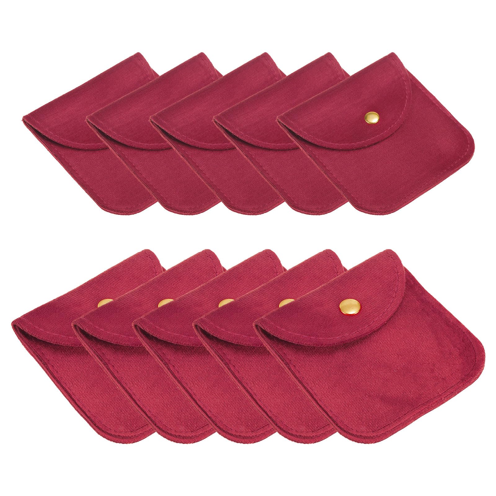 PATIKIL Confezione da 10 sacchetti per gioielli, in morbido velluto, con bottone a pressione, portatili, per anelli, collane, bracciali, orecchini, orologi, colore rosso rosa (3 x 3, 4 x 4)