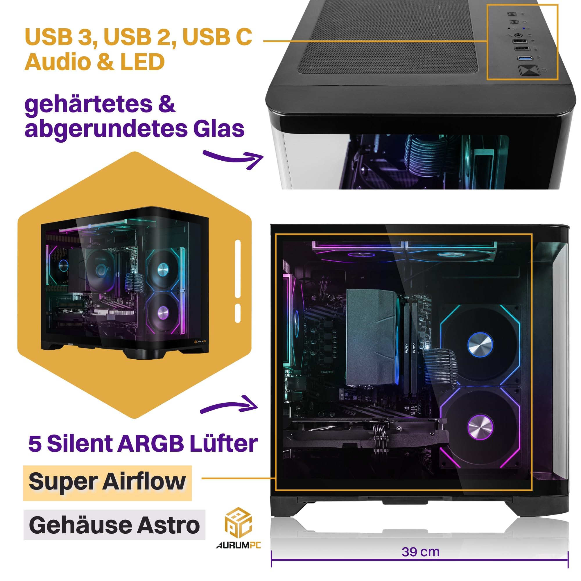 Aurum Gaming PC Ryzen 5 7500F • Radeon RX9060XT 16GB • 16GB DDR5 • 1000GB M.2 SSD • Windows 11 • Luftkühlung • WLAN • Gamer PC Computer Gaming Rechner