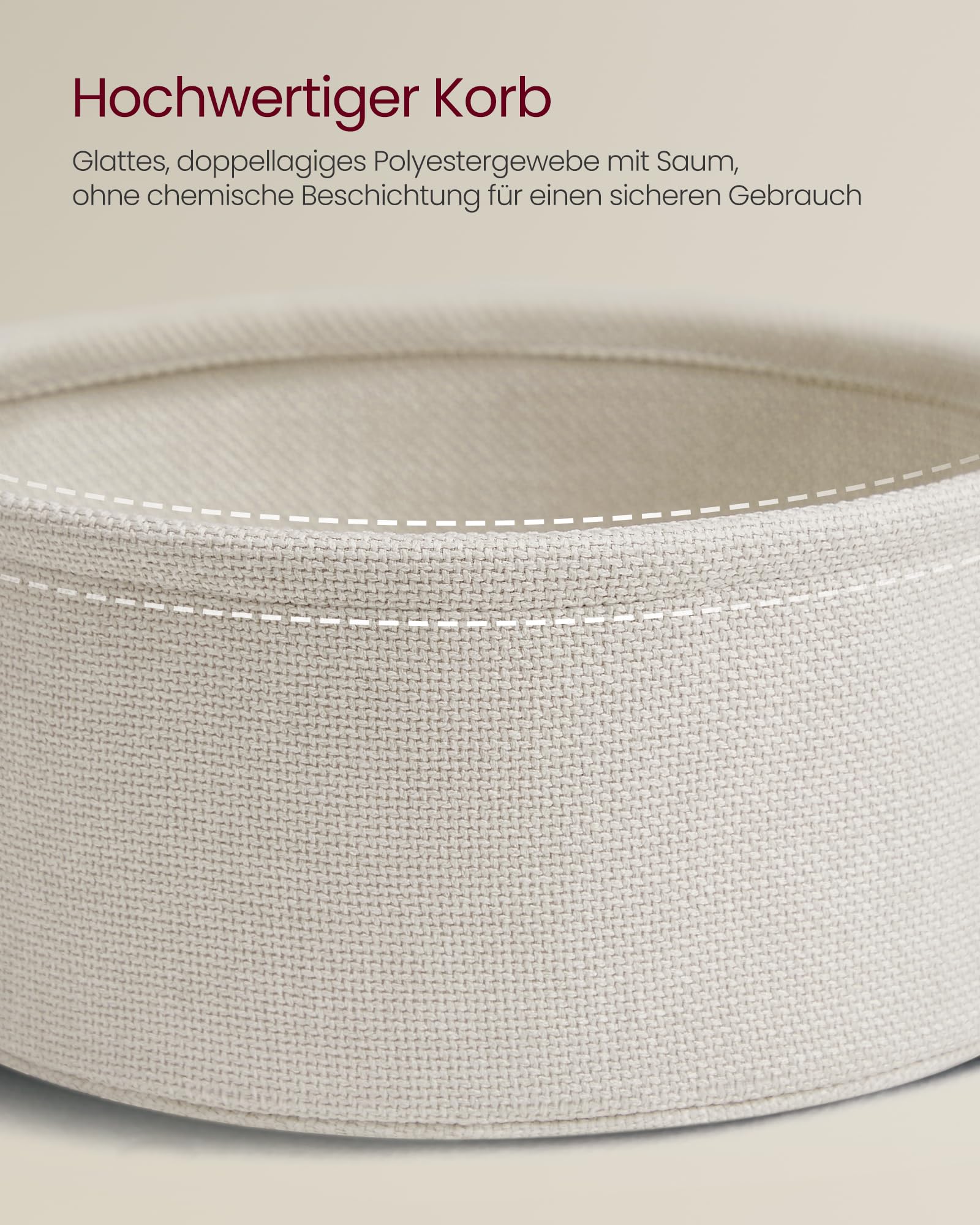 VASAGLE LILEA Kollektion - Couchtisch rund, Tisch mit Stauraum, Beistelltisch, Wohnzimmertisch mit Korb aus Stoff, modern, Metallrahmen, naturbeige-cremeweiß LCT244K01