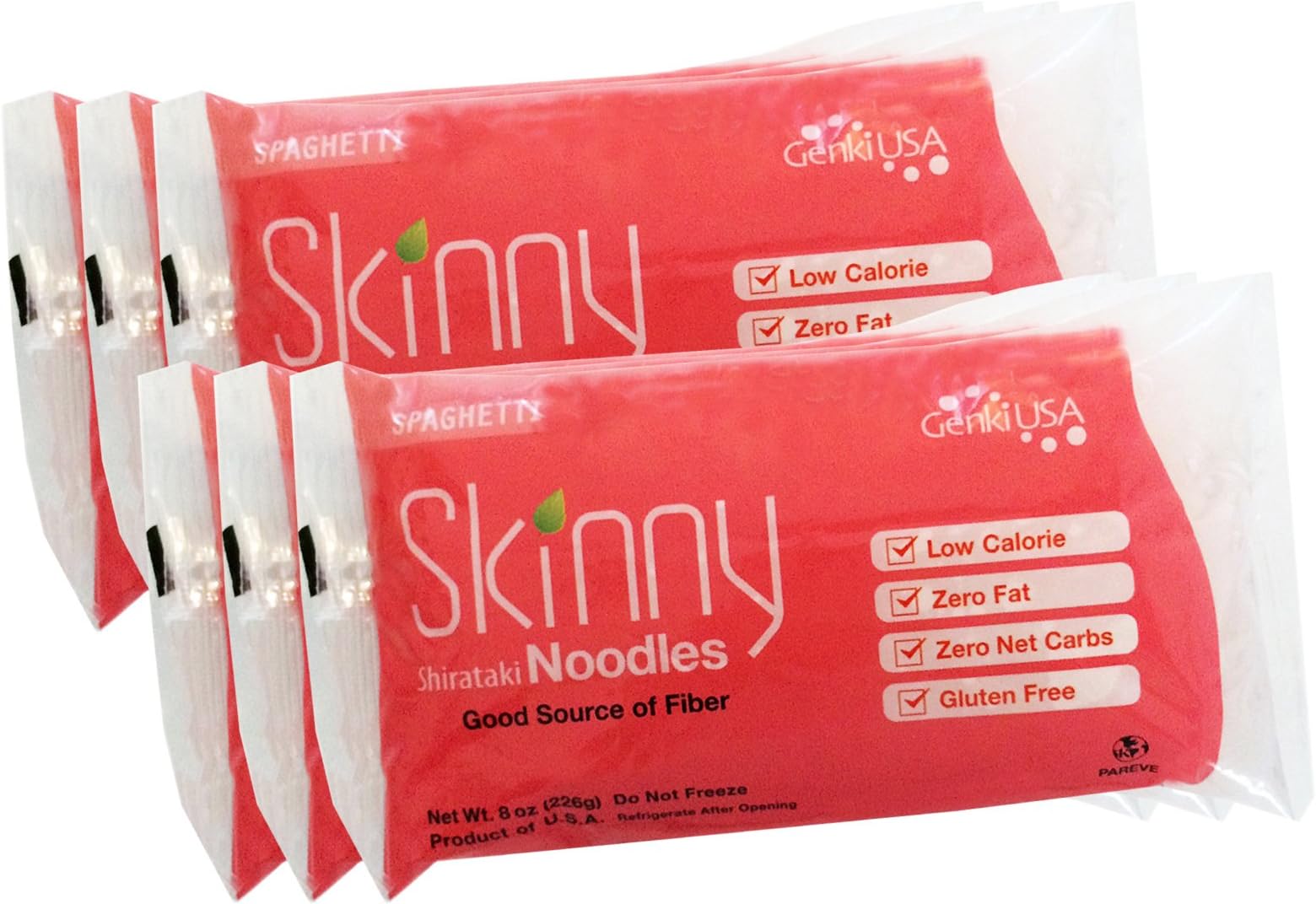 Skinny Shirataki Noodles, Pasta, Keto, Low Carb, Low Calorie, Healthy, Konjac, Konnyaku, Gluten-Free, Plant Based, Made in USA (Spaghetti, 8 Ounce, Pack of 6)