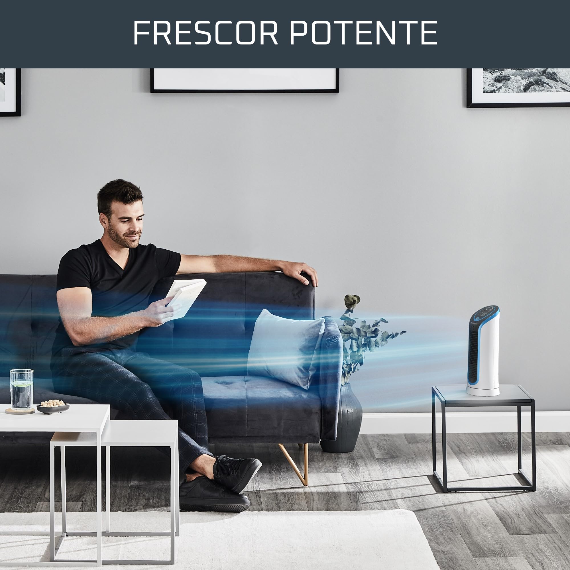 Rowenta Eole Compact VU6210F0 - Ventilador de Torre Silencioso 45 dB, 30W, Oscilante, Bajo Consumo, 3 Velocidades, Temporizador 8h, Airflow 3D, Rejilla Ajustable (Reacondicionado Certificado)