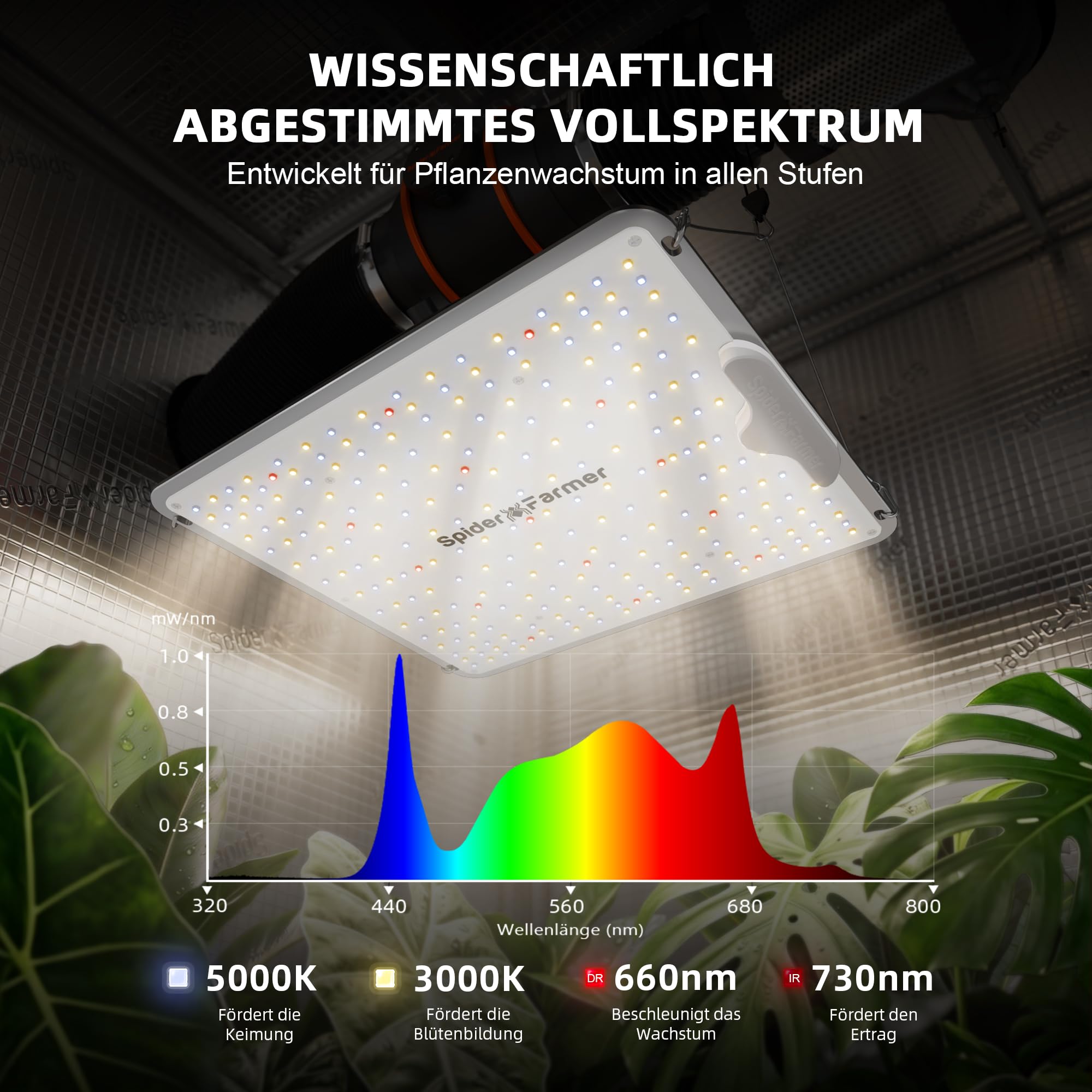 Spider Farmer SF1000 100W LED Grow Lampe Vollspektrum dimmbar hohe PPFD für Pflanzenzucht 60x60/90x90cm