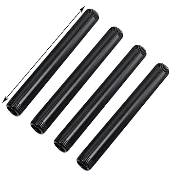 4 Pack DN20 (3/4-inch) Malleable Iron Pipe Fittings for DIY, 20 cm Industrial Steampunk Electrophoresis Threaded Pipe