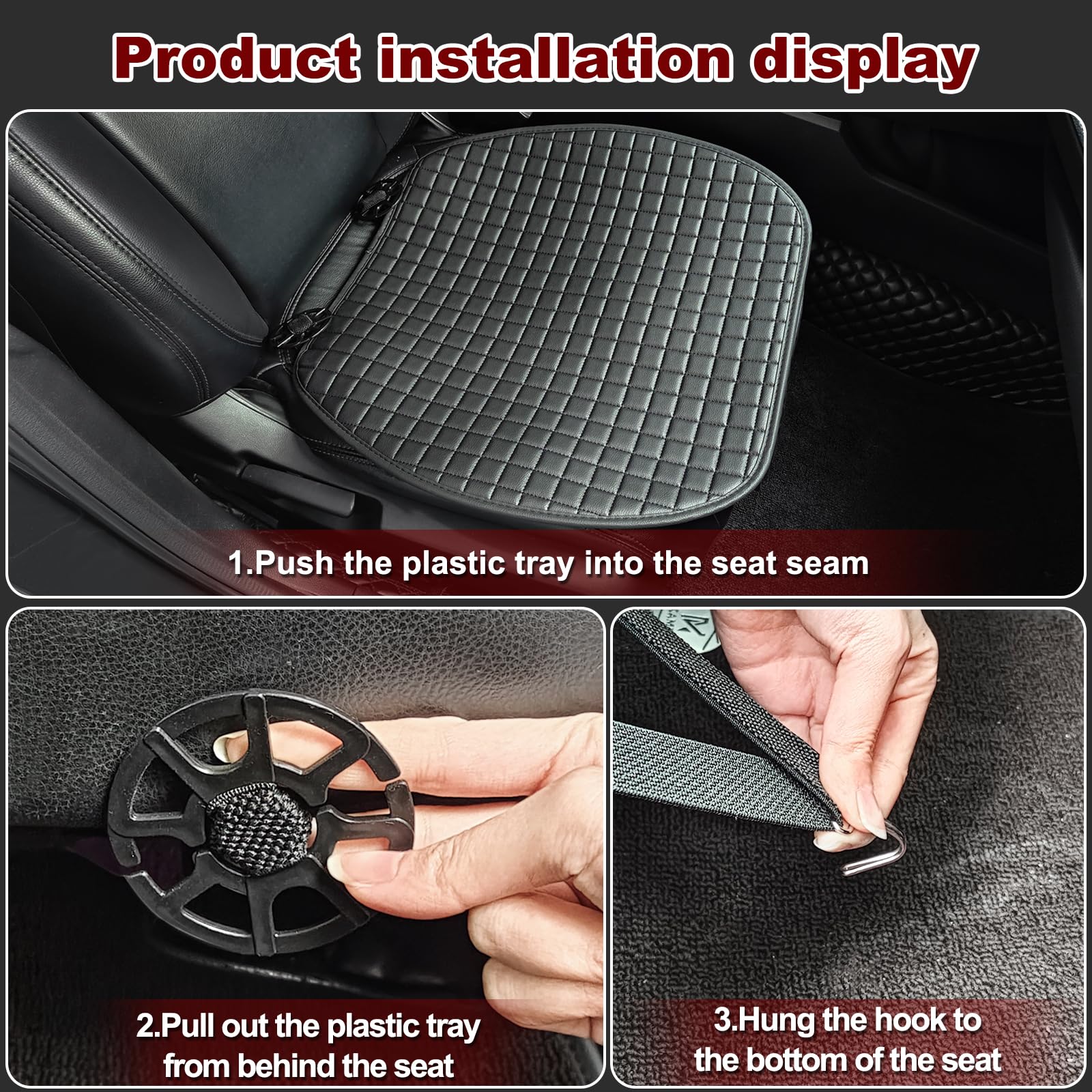Ziciner Tappetino Protettivo Per Sedile Auto, In Pelle Con Tasca, 61x54 Cm, Universale Per Sedili Anteriori, Design A Maglia Nero E Blu, Antiscivolo E Traspirante - 2
