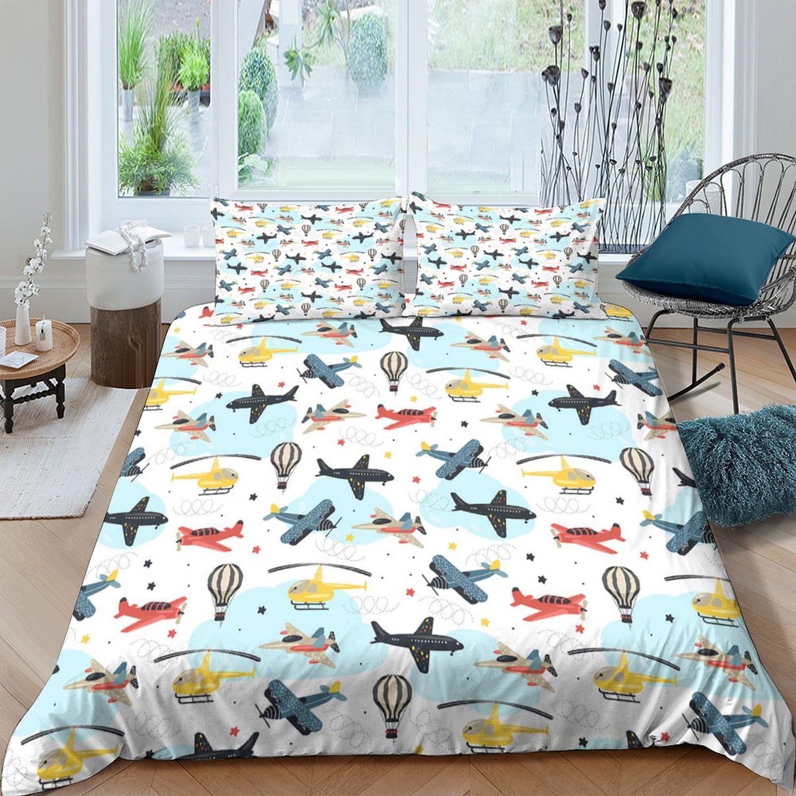 Ctjqhvkz Style-2 3D Printed Airplane Balloon Fitted Sheet Microfiber Soft Anti-Slip Cloud Bed Cover For Bedroom Guest Room Decor Single（135X200cm）