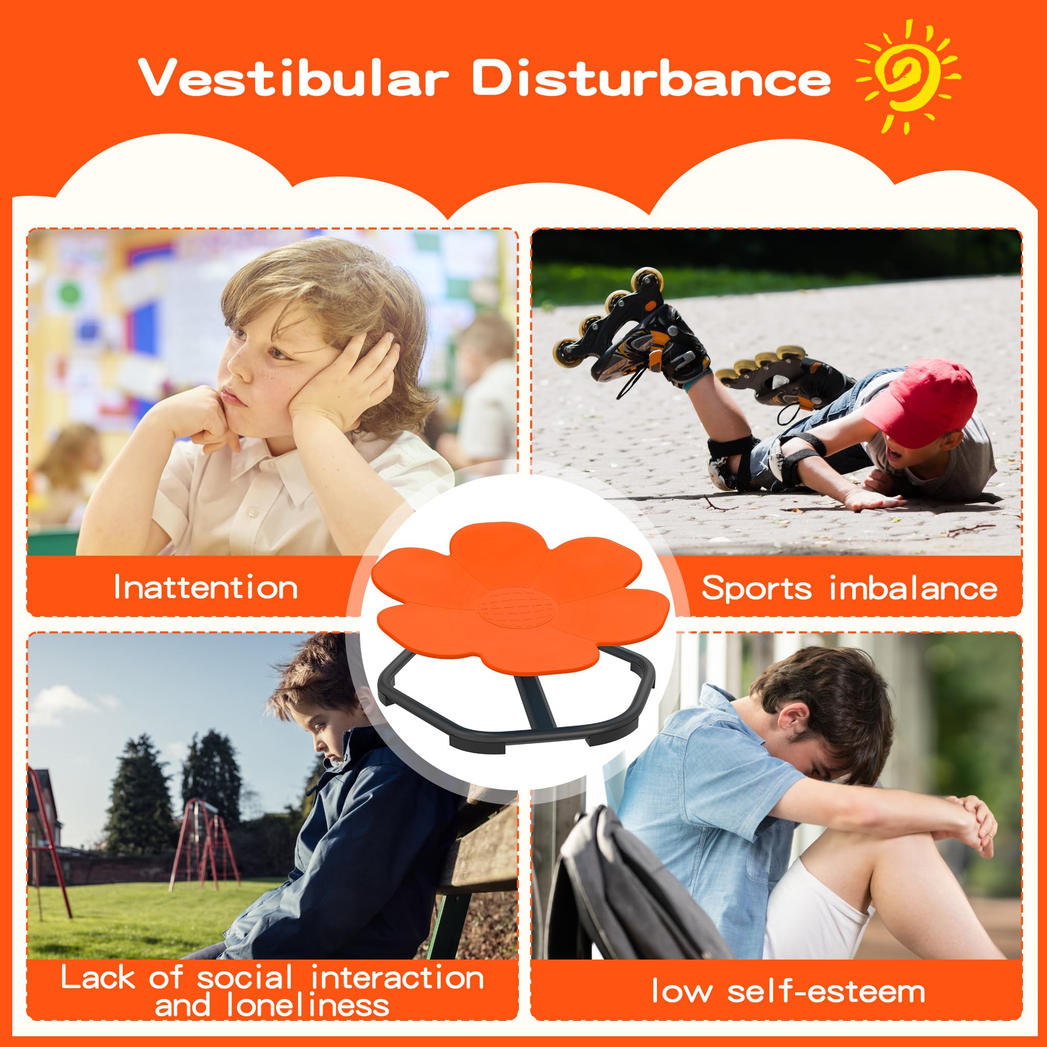 Froadp Silla de carrusel sensorial Autismo Silla Giratoria Silla Giratoria para Niños Entrenamiento Coordinación Física y Equilibrio Sensorial Autismo Juguete Silla de Equilibrio, Naranja