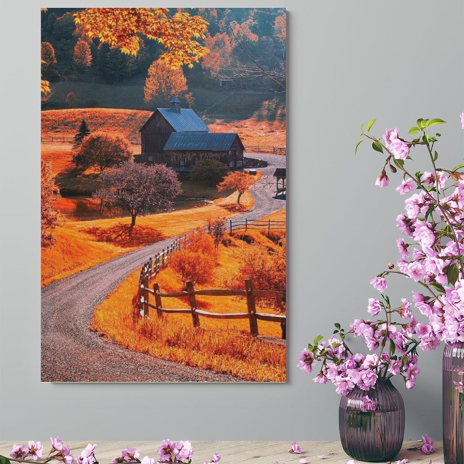 Amazon.co.jp: 絵画 田舎の秋の農場と私道インテリア 絵画 魅惑的な