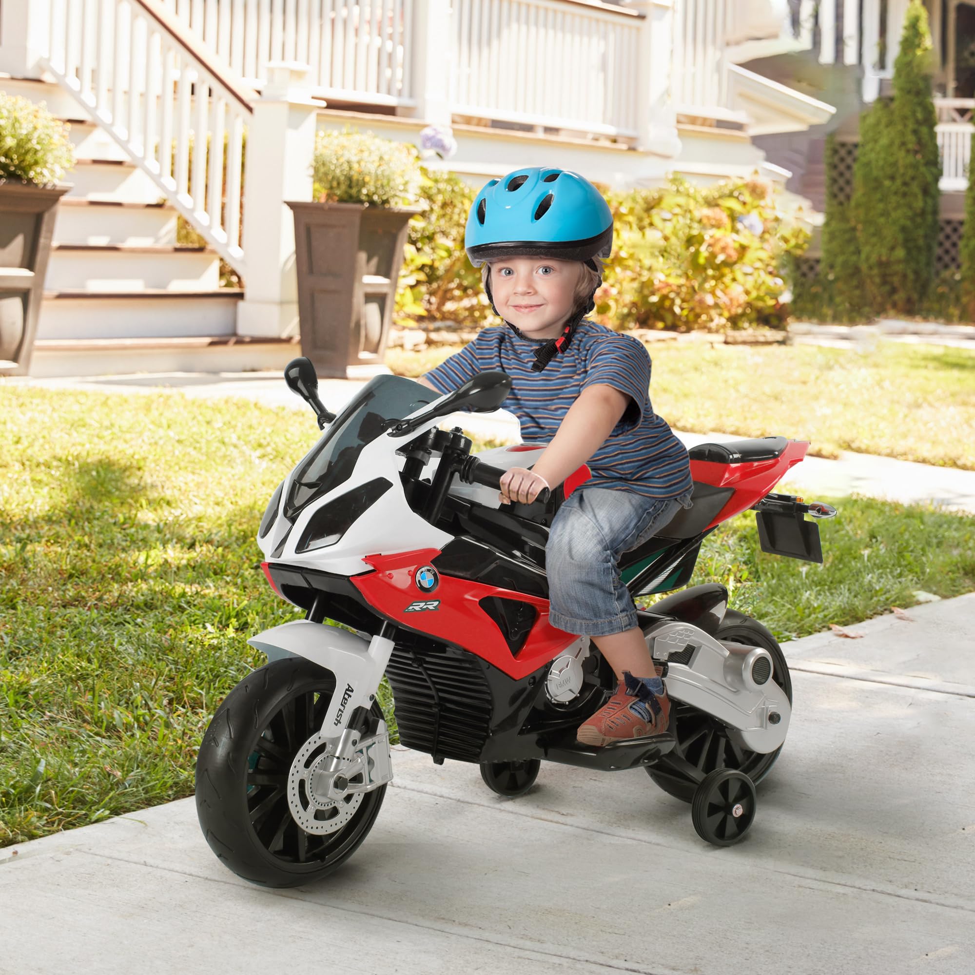 HOMCOM Moto Elettrica per Bambini 3-8 Anni con Licenza BMW, Velocità 2.5-5Km/h, Motocicletta Elettrica con Batteria 12V, Rotelle e Luci, 110x47x69 cm, Nero e Rosso