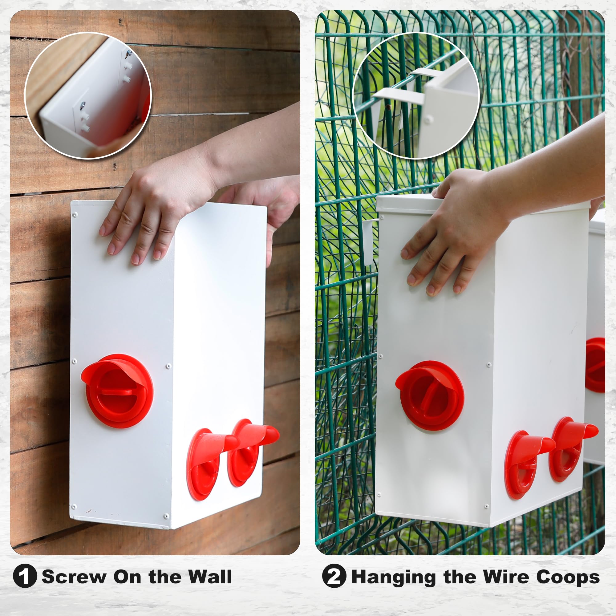 2 Piezas Comedero para Pollos Alimentador automático de Pollo de 6 y 9 kg, Metal Dispensador De Pienso, Comedero gallinas de Colgante o Suelo, sin Desperdicio, Patos, Aves de Corral