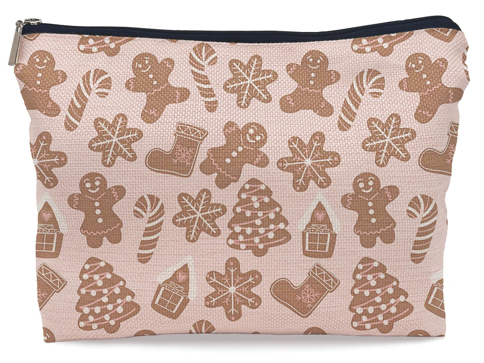 Lacosu Pink Christmas Makeup Bag, Christmas Gingerbread Cookies Cosmetic Bags for Women, Womens Gifts for Christmas Small Makeup Cosmetic Bag for