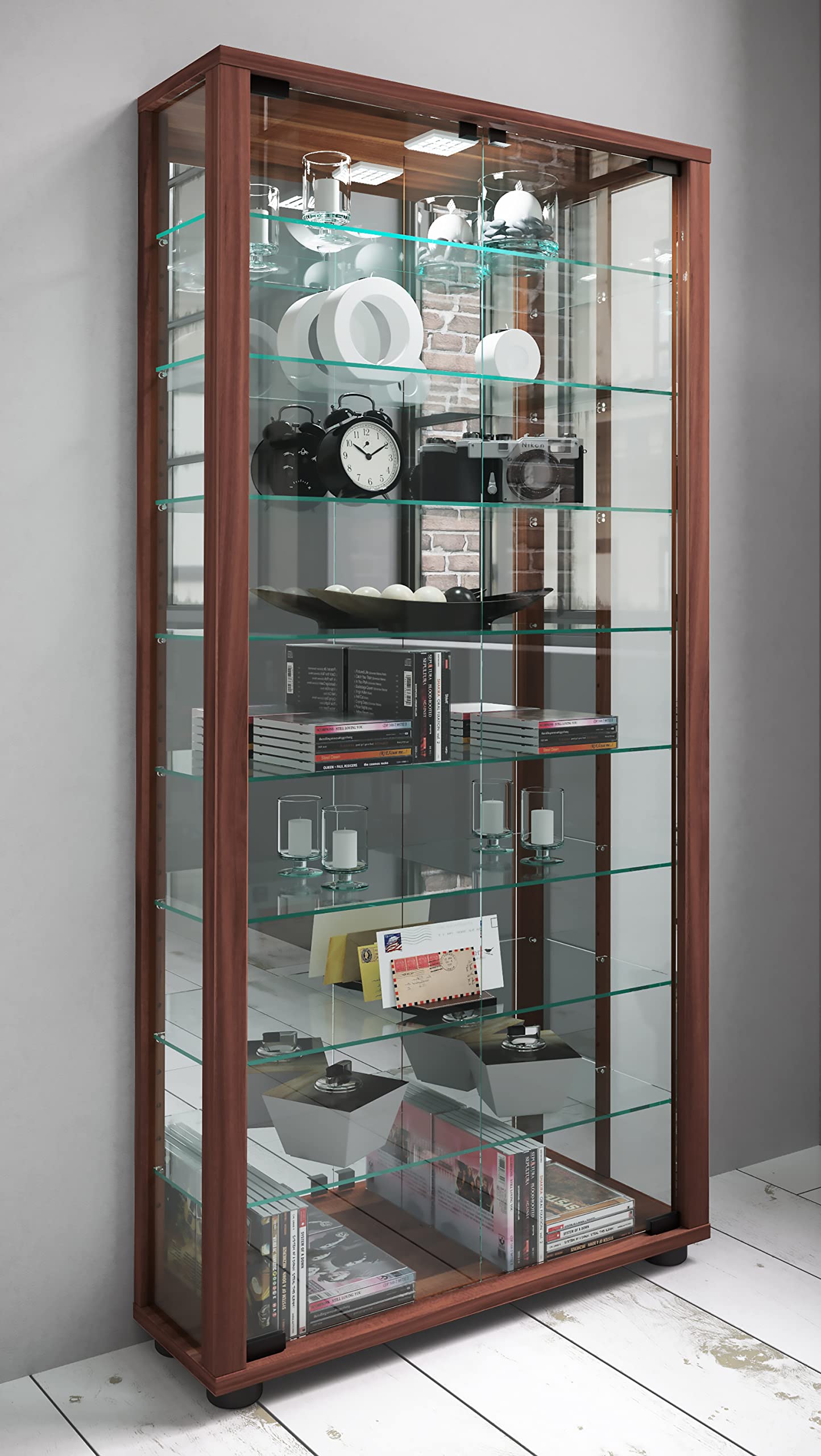 VCM Vitrine en bois Vitrine en verre à collectionner Vitrine sur pied Miroir Lumo Maxi Vitrine en bois Vitrine en verre à collectionner Vitrine sur pied Miroir Lumo Maxi