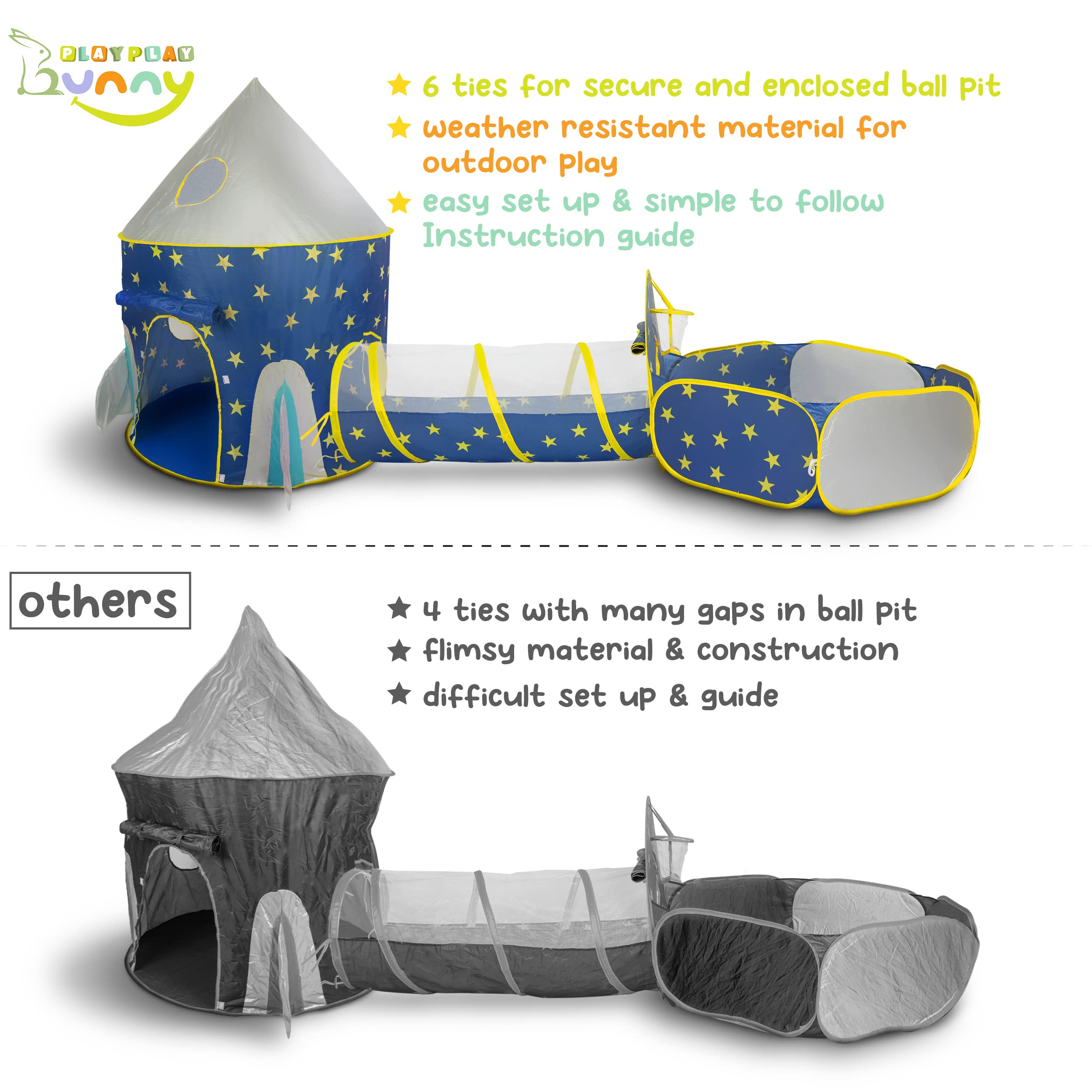 3 Piece Rocket Ship Play Tent for Kids Toys