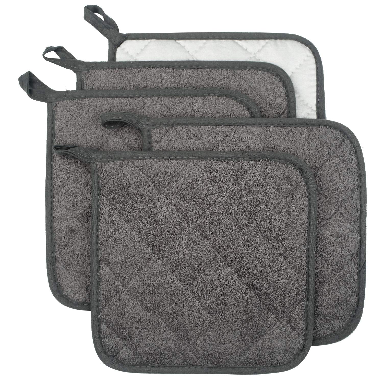 Lifaith 100% katoen keuken Everyday Basic Terry pannenlappen hittebestendig onderzetter voor koken en bakken set van 5 mineraalgrijs