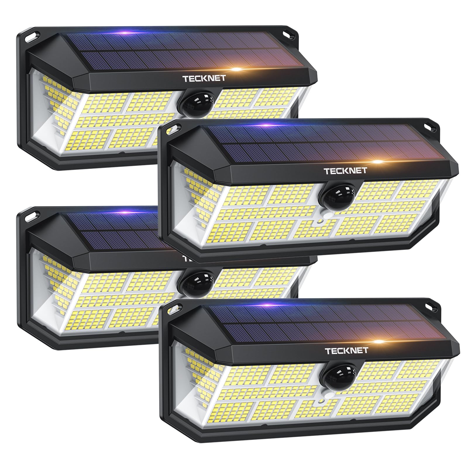 TECKNET 495 LED Solar Lights Outdoor Garden, 120° Detection Security Lights Outdoor Motion Sensor with 1800mAh, IP66 Waterproof, 300° Angle & 3 Modes Outdoor Wall Lights for Fence Garage Yard, 4 PCS