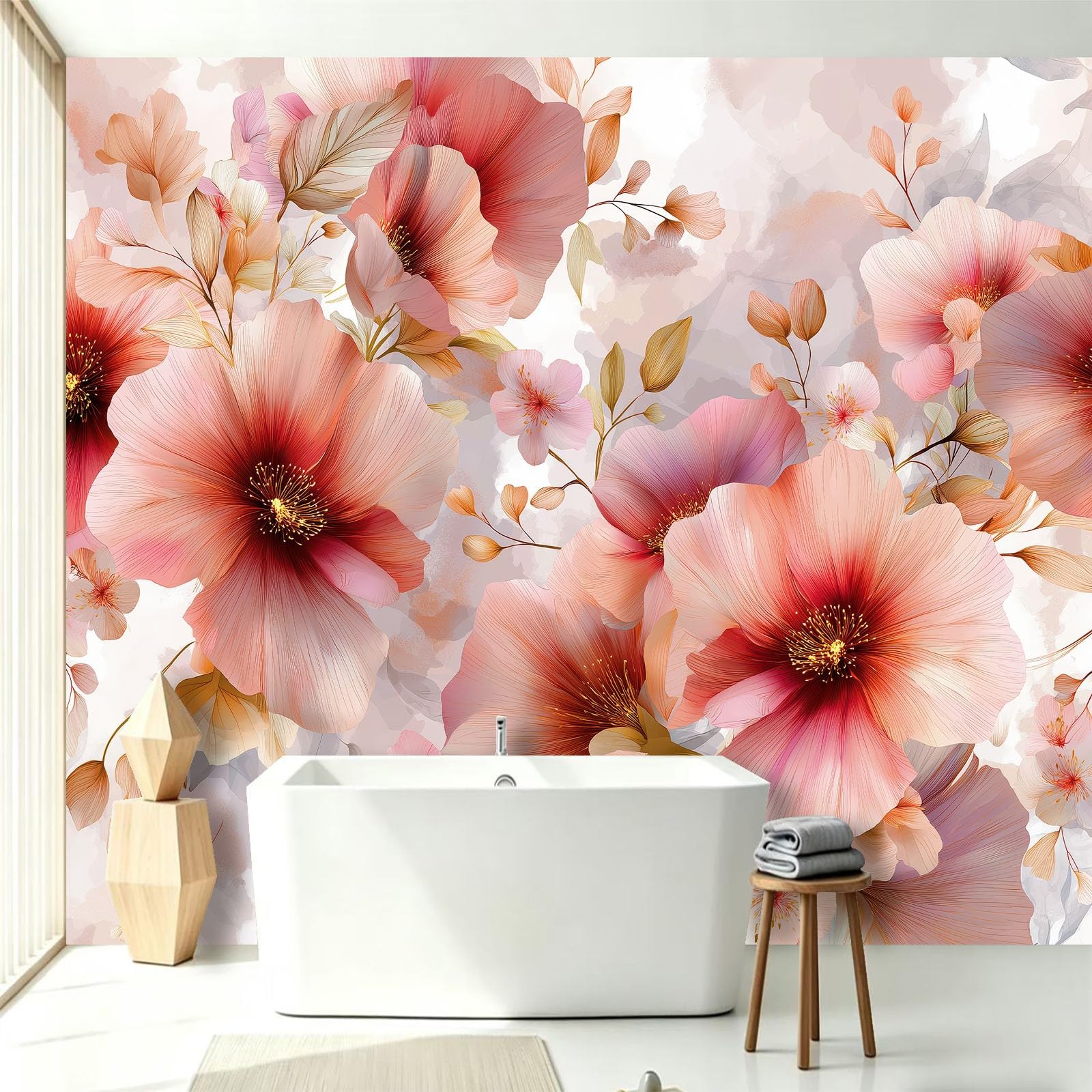 Malowidła ścienne tapeta kwiaty piwonie nadruk dekoracja wnętrza 200 x 140 cm plakat tapeta mural do salonu kuchni łazienki, przedpokoju funkcja telewizora ściana akwarela płatki wrażenie 3D