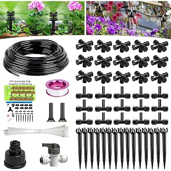 Garden Irrigation System 56 Pieces Garden Irrigation Kit 15 m 4/6 mm Irrigation Hose 360  Automatic Garden Watering Drip Irrigation Misting Cooling System for Landscape Greenhouse Balcony