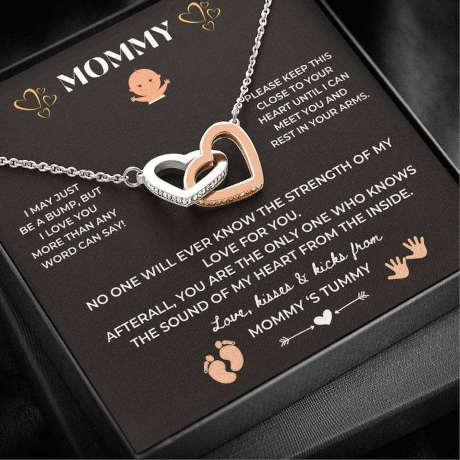 LOTUS-A Pregnancy Gifts for First Time Moms - Sterling Silver S925 Interlock Heart Pendant Necklace with Message Card Mother To Be Soon Present for Expecting Pregnant Women