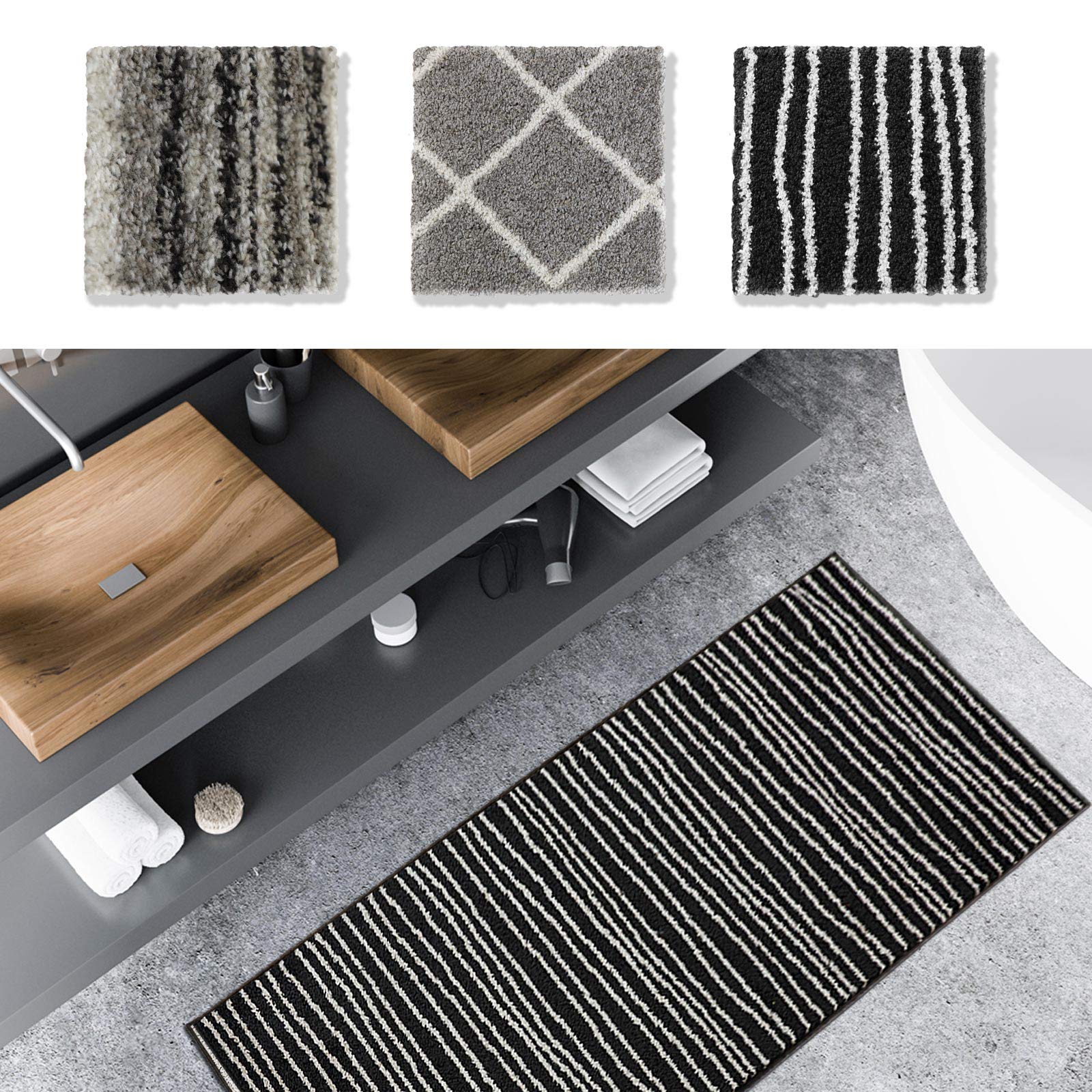 Tapis | Tapis de sol ou de couloir | Disponible en 3 designs et de nombreuses tailles | Poils doux à motifs | pour couloir, bureau ou salon | Tissé (133 x 250 cm, larache)