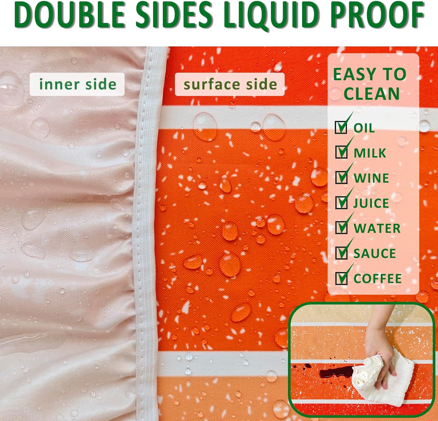 Picnic Table Cover with Bench Covers 72in Camping Essentials Reusable Waterproof Windproof Camping Tablecloth Fitted Rectangle Tables and Seats, Orange Blue Rainbow - Image 3